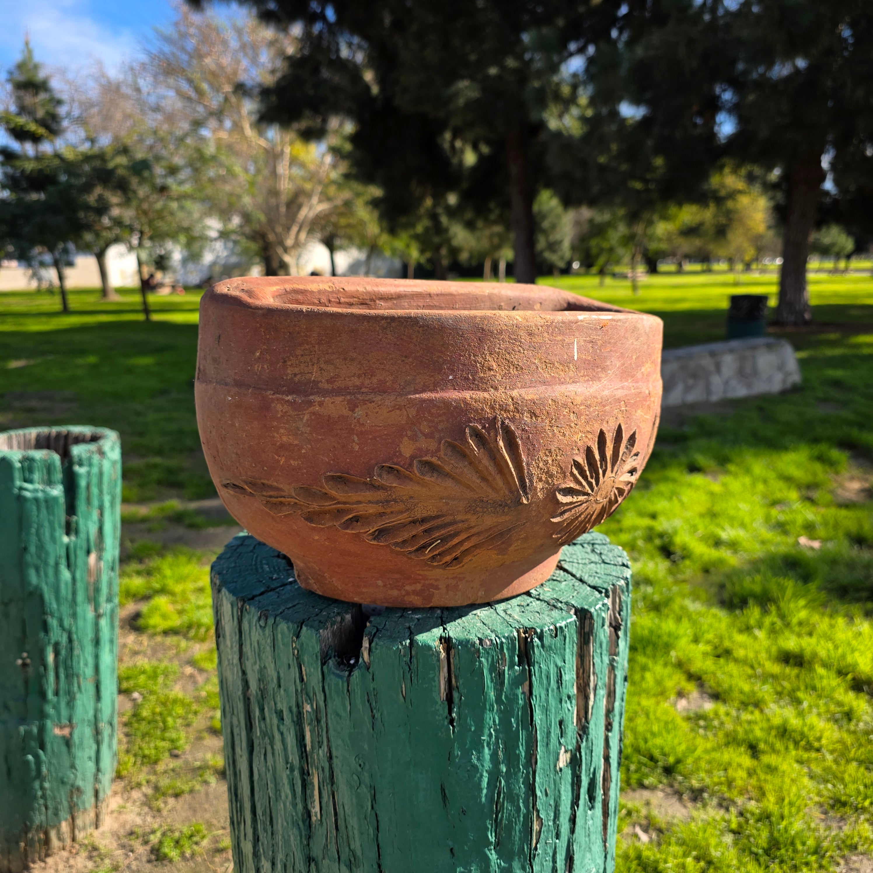 Vintage Heavyweight Terracotta Wall Planter - Elaborate Floral Relief