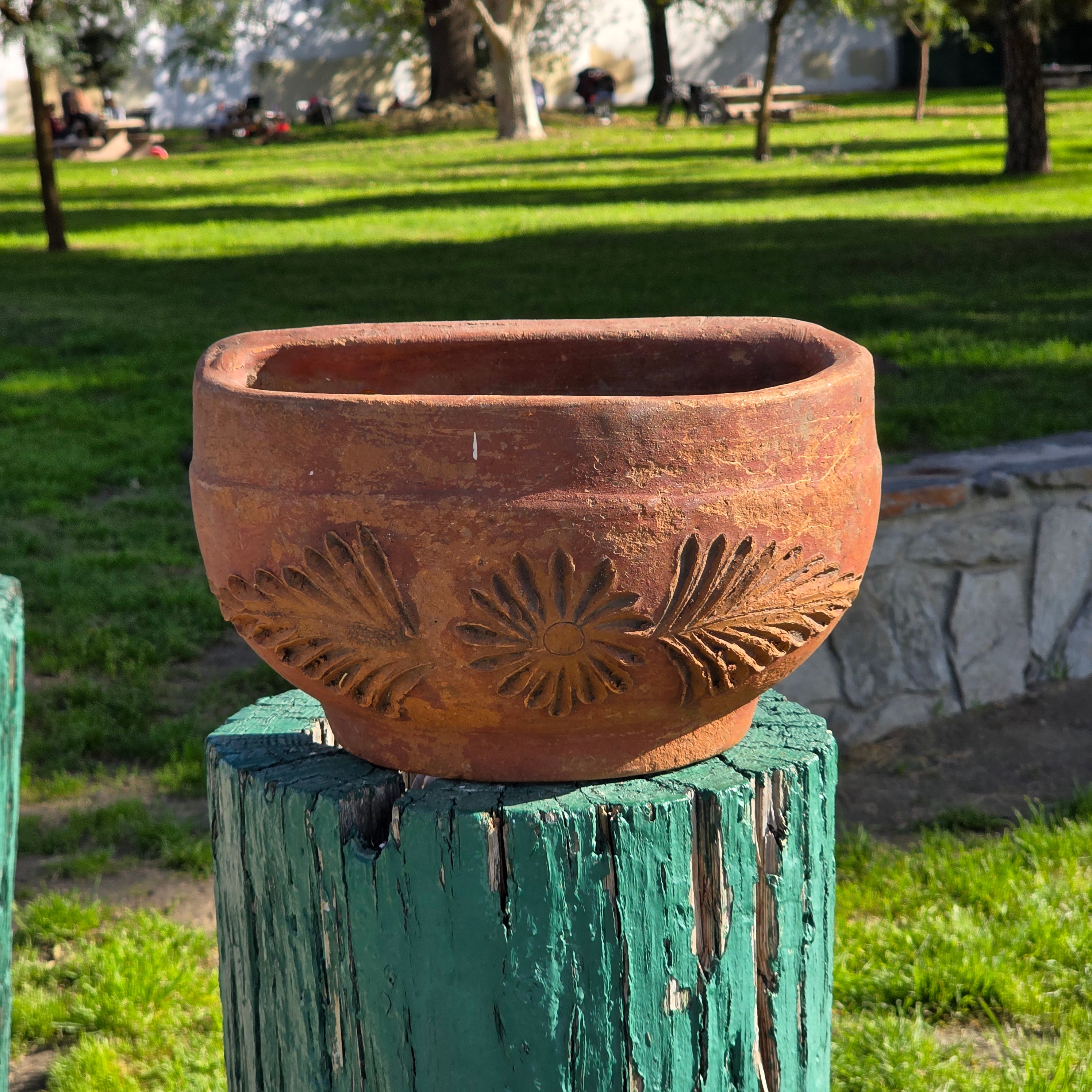 Vintage Heavyweight Terracotta Wall Planter - Elaborate Floral Relief