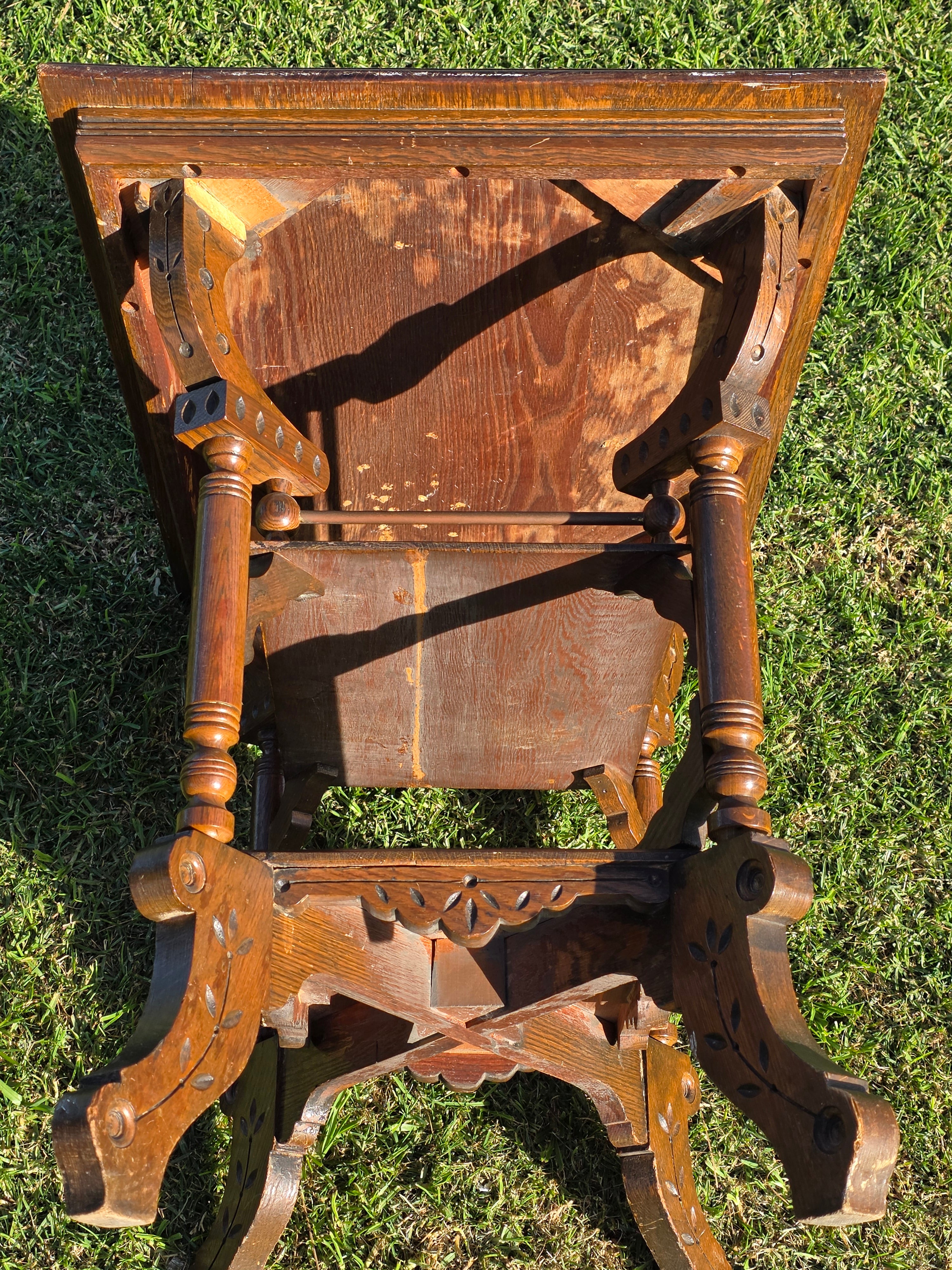 Antique Eastlake Victorian 2-Tier Parlor Table - Geometric Carvings Oak 19th C