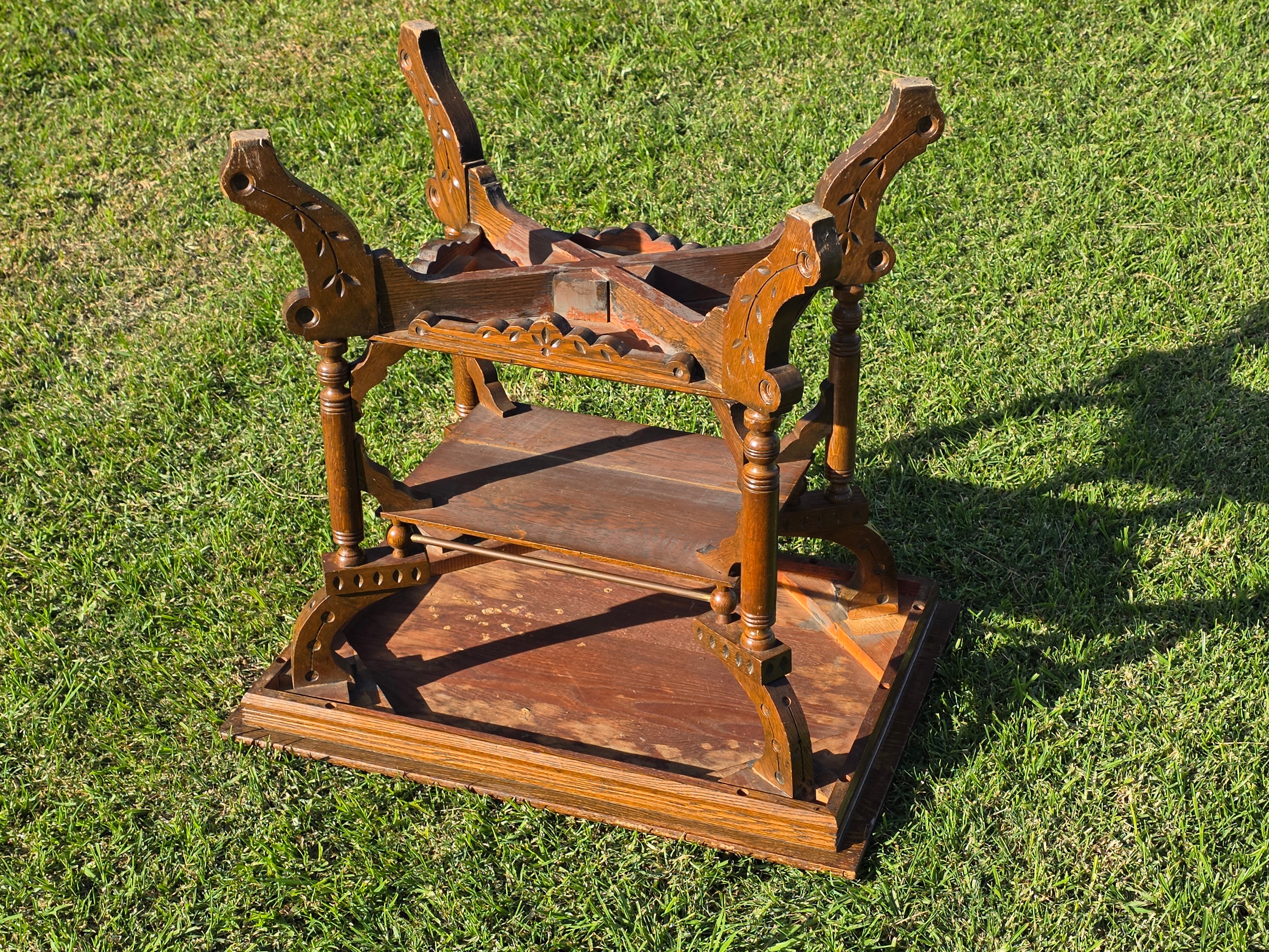 Antique Eastlake Victorian 2-Tier Parlor Table - Geometric Carvings Oak 19th C