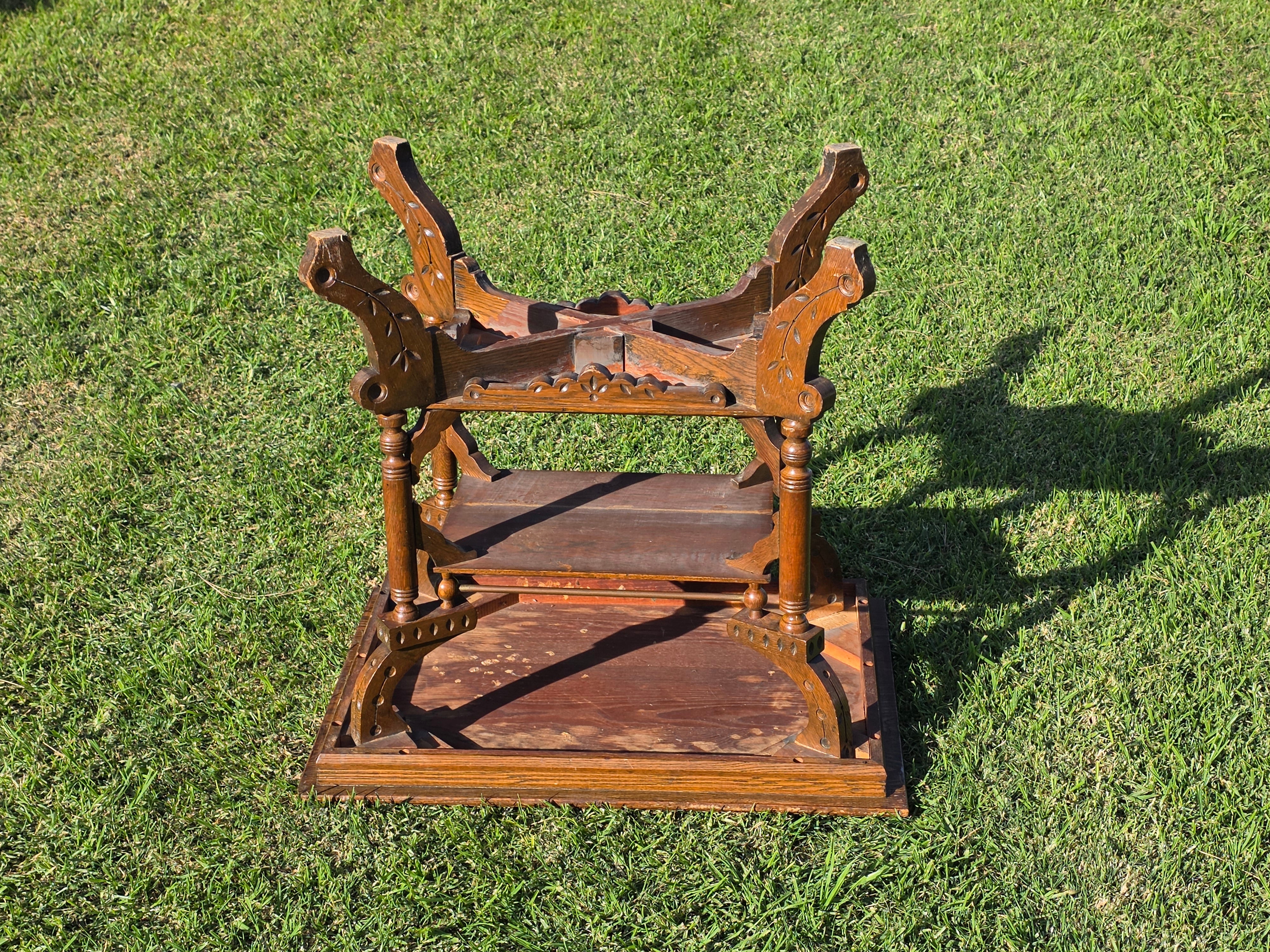 Antique Eastlake Victorian 2-Tier Parlor Table - Geometric Carvings Oak 19th C
