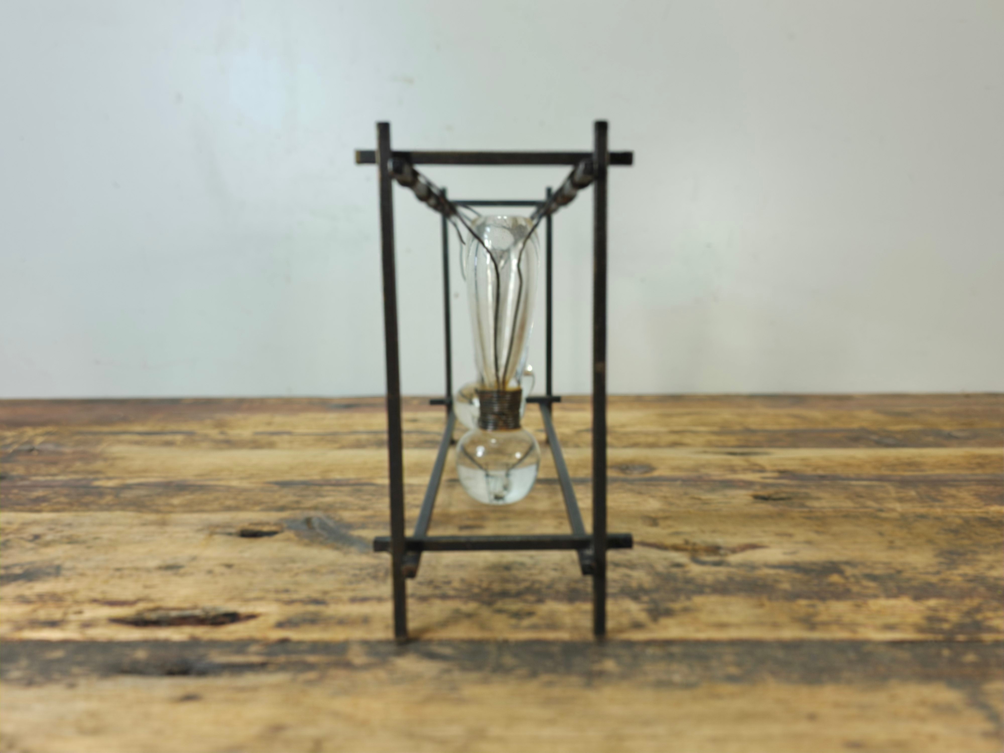Vintage Brutalist Industrial Triple Hanging Bud Vase - Iron & Glass