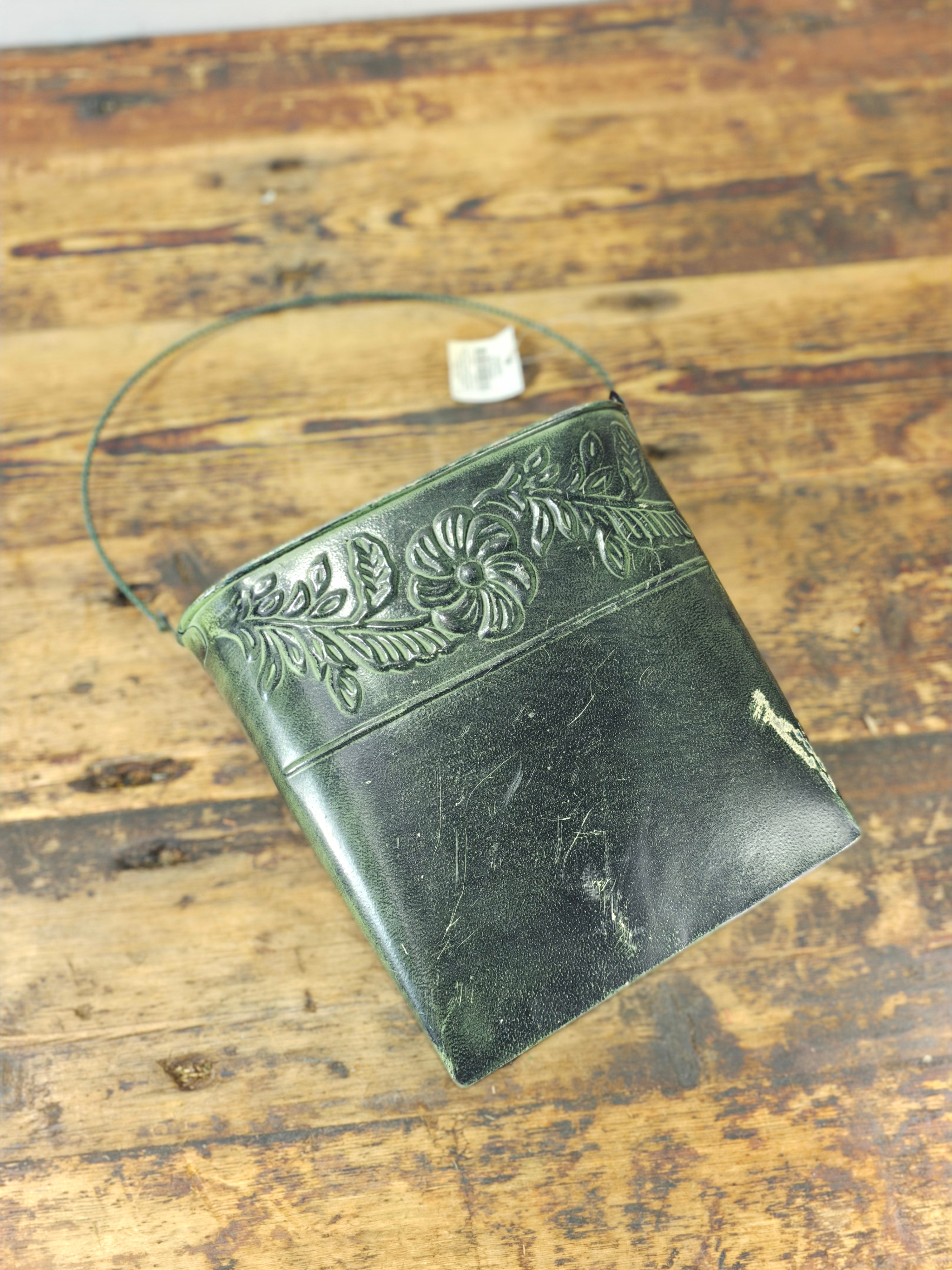 Vintage 2004 HITC Embossed Floral Wall Planter - Distressed Green