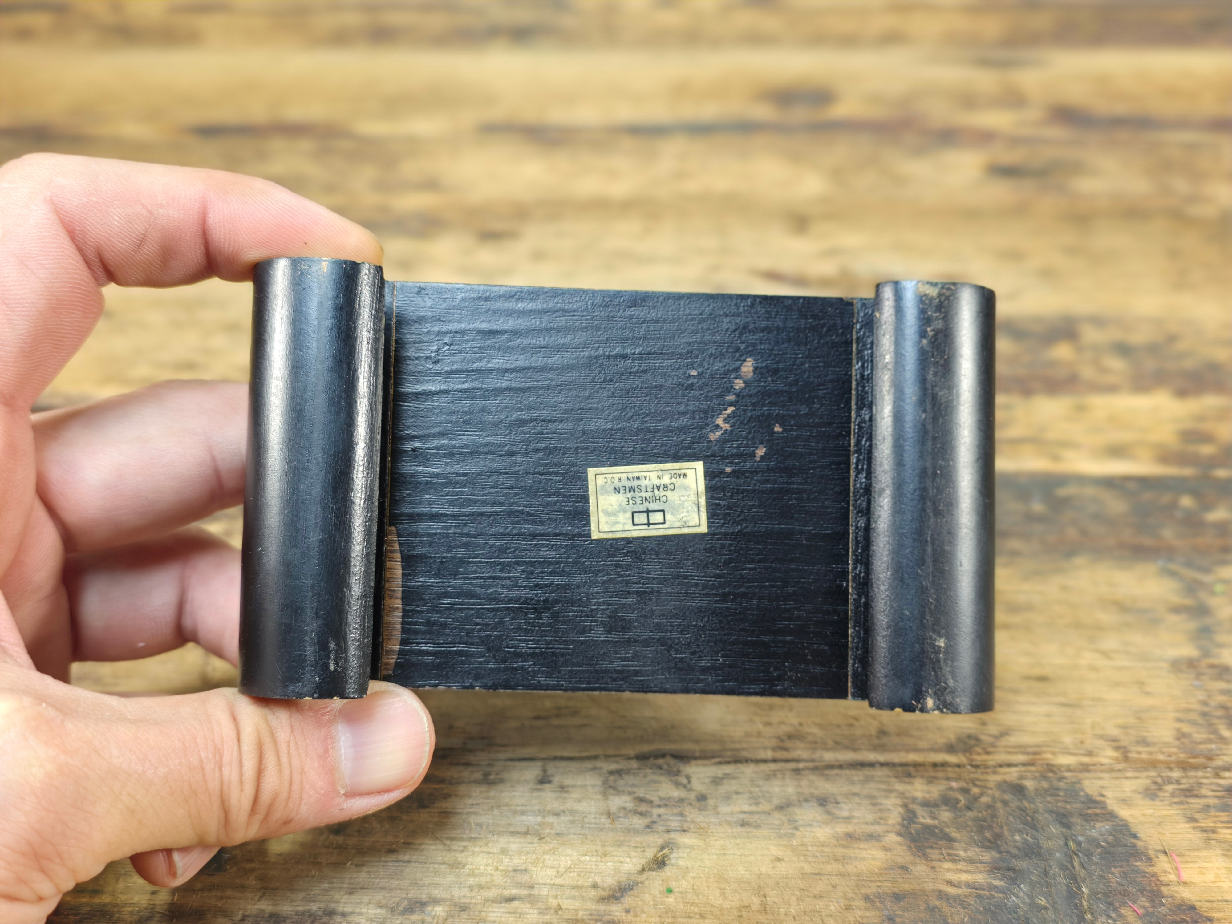 Vintage Small Black Lacquered Scroll Display Stand - Made in Taiwan
