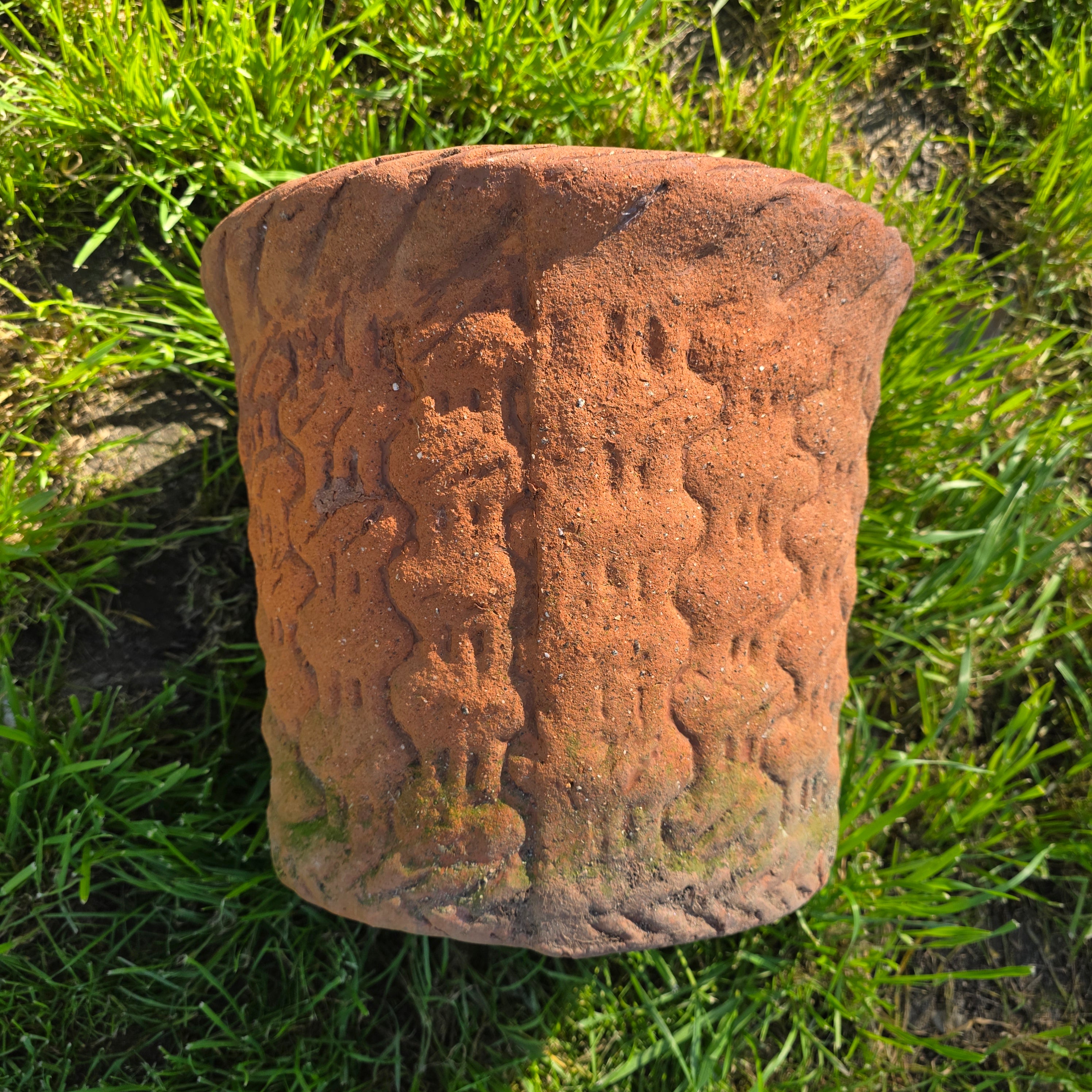 Vintage Large Terracotta Planter with Rope Edge & Relief Design - 14" Dia