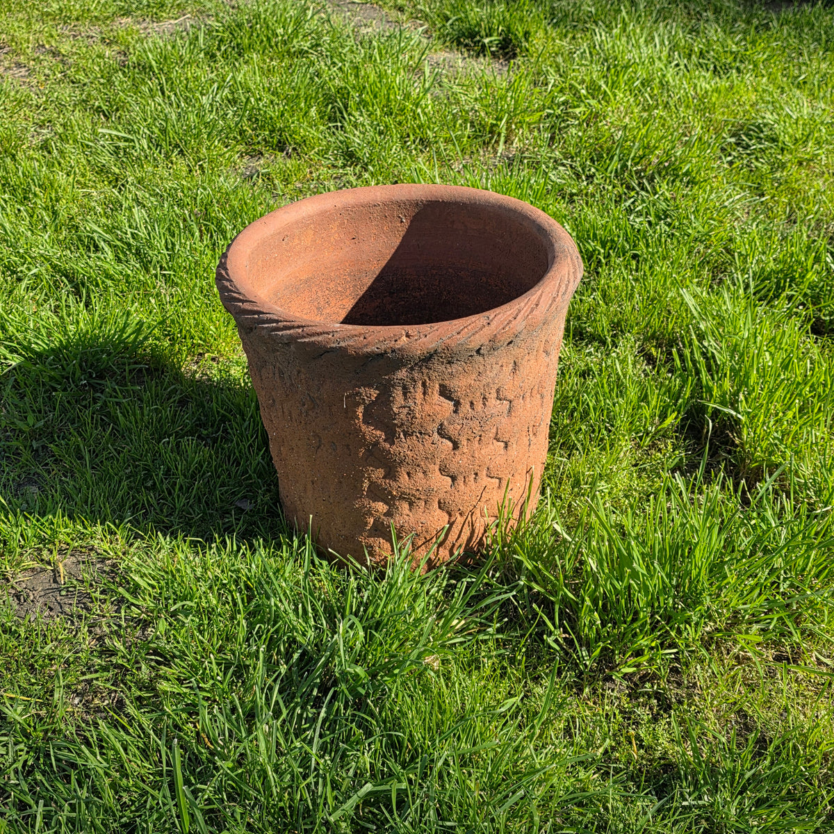 Vintage Large Terracotta Planter with Rope Edge & Relief Design - 14" Dia
