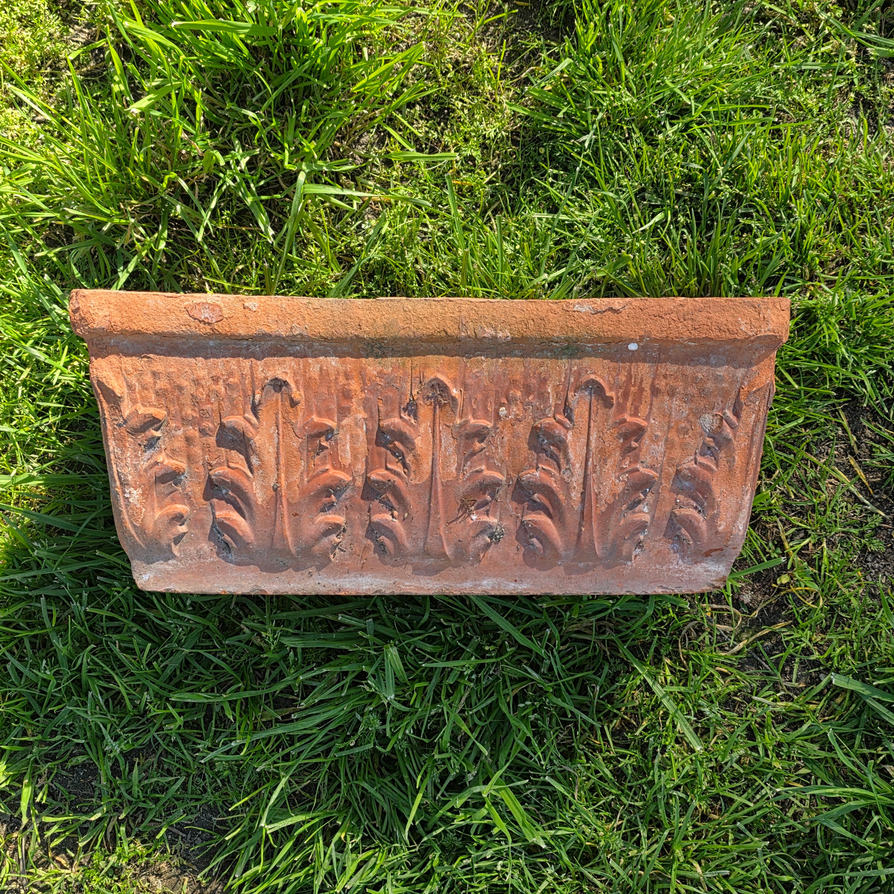 Italian Terracotta Rectangular Planter (Acanthus Relief) 14.5"L x 7"W x 6.5"H