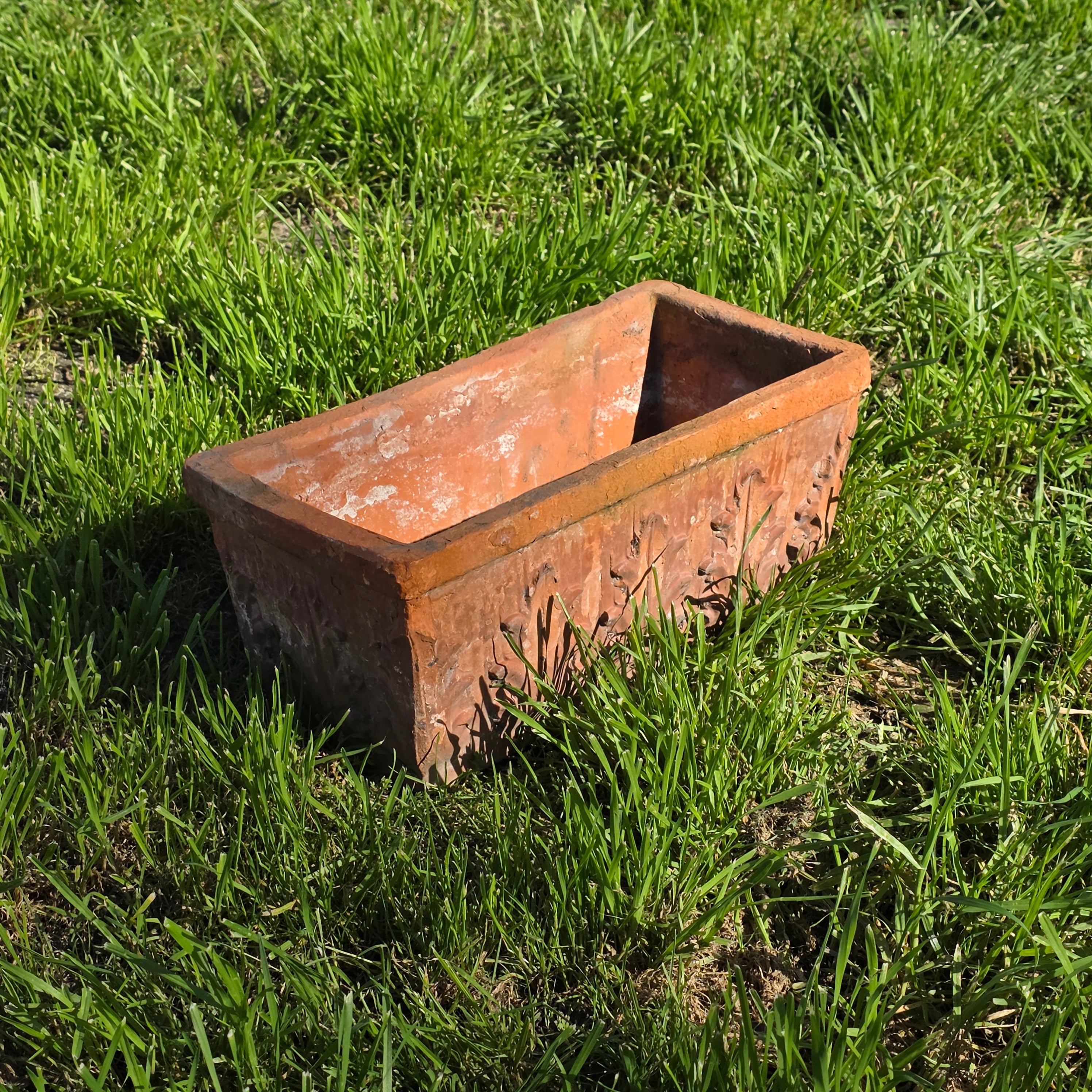 Italian Terracotta Rectangular Planter (Acanthus Relief) 14.5"L x 7"W x 6.5"H