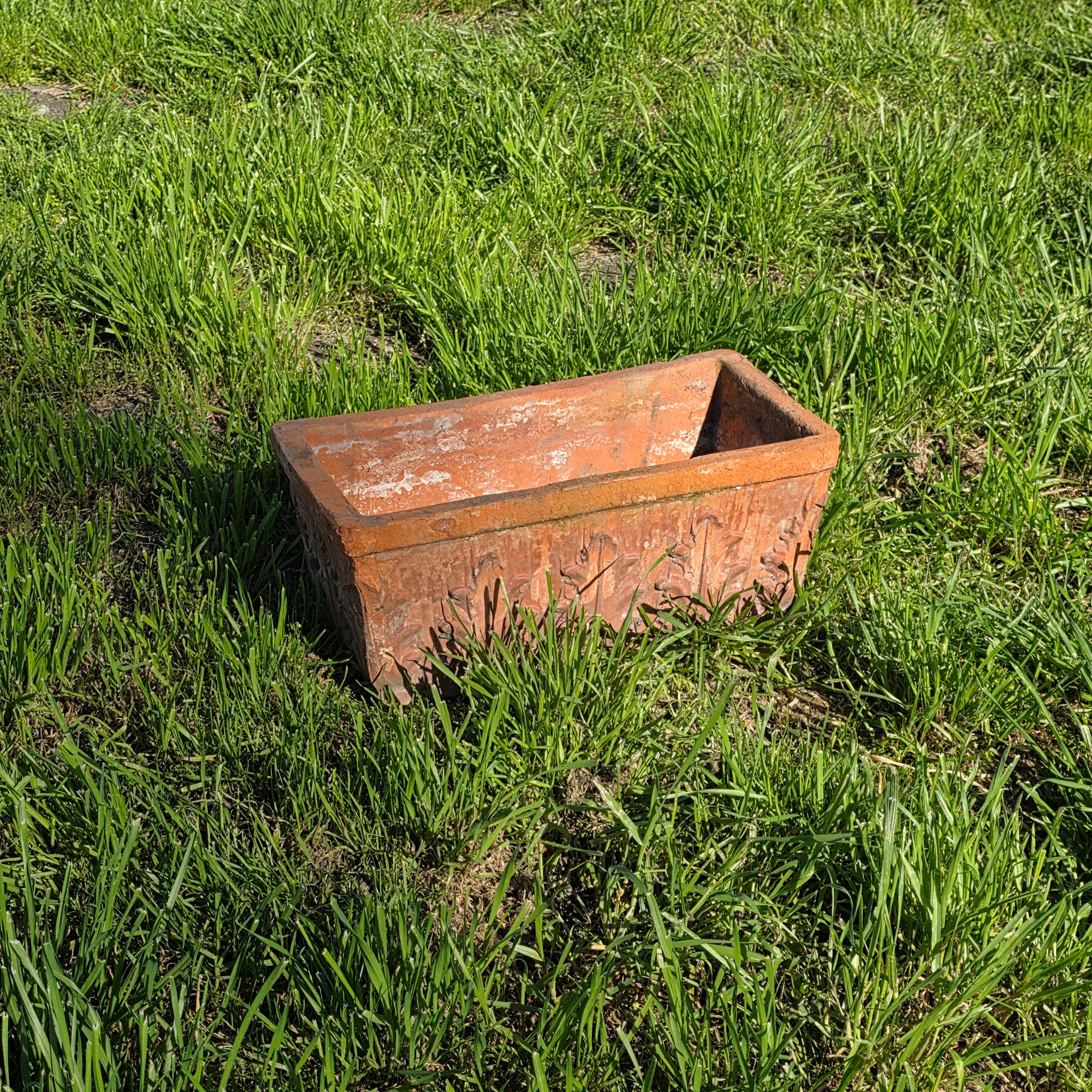 Italian Terracotta Rectangular Planter (Acanthus Relief) 14.5"L x 7"W x 6.5"H