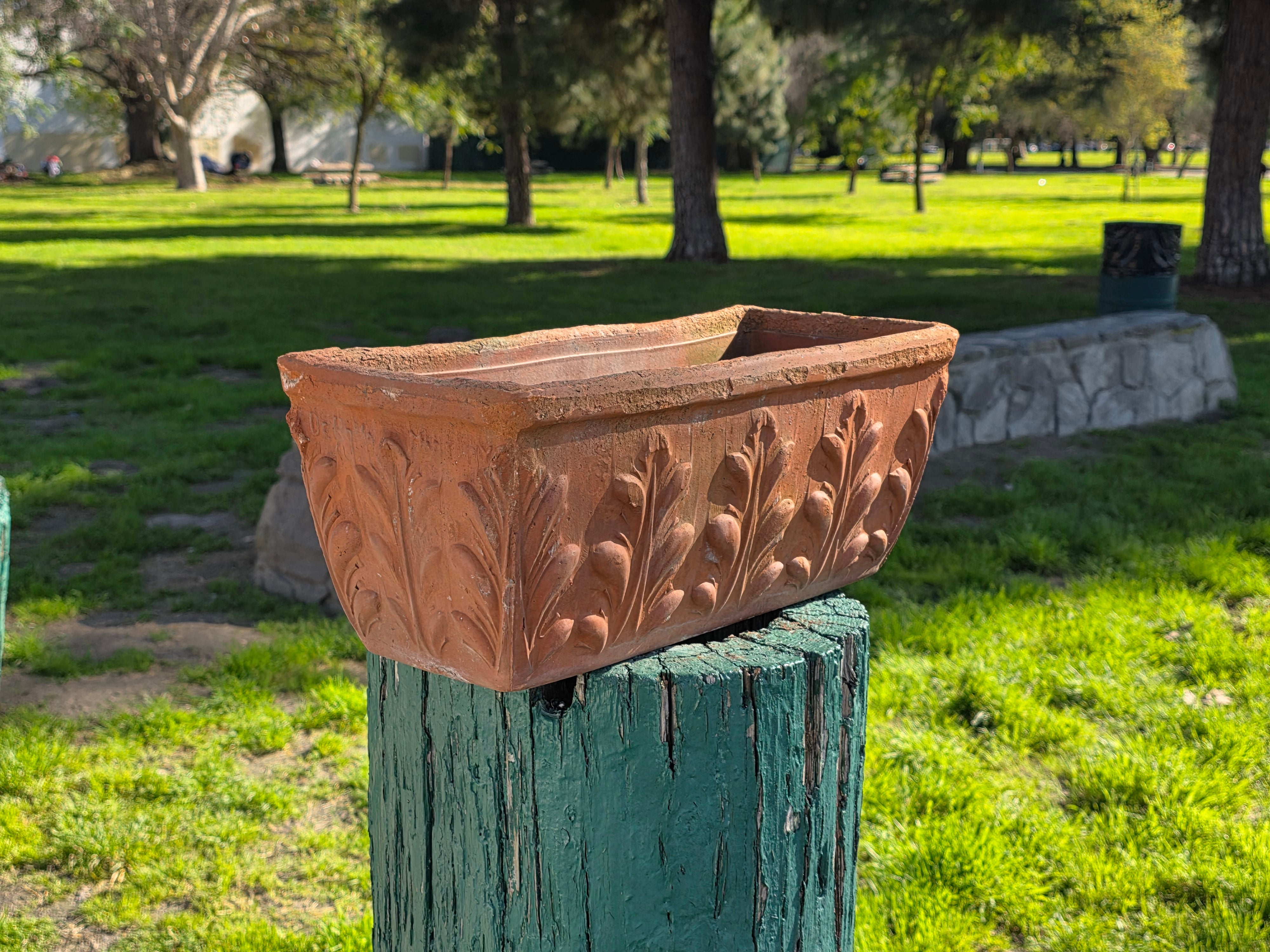 Vintage DeRoma Italy Terracotta Window Box Planter - Embossed Leaf Design