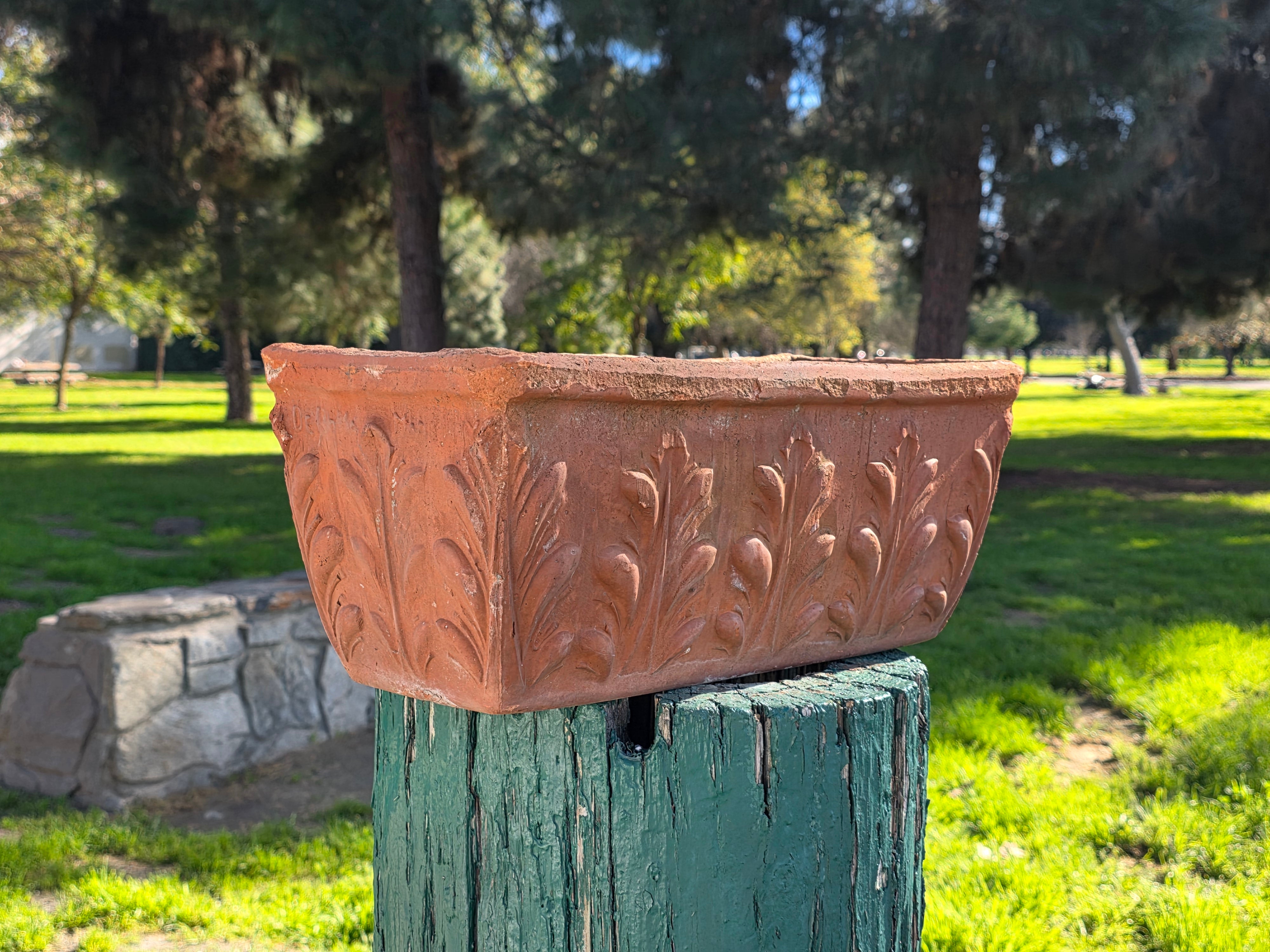 Vintage DeRoma Italy Terracotta Window Box Planter - Embossed Leaf Design