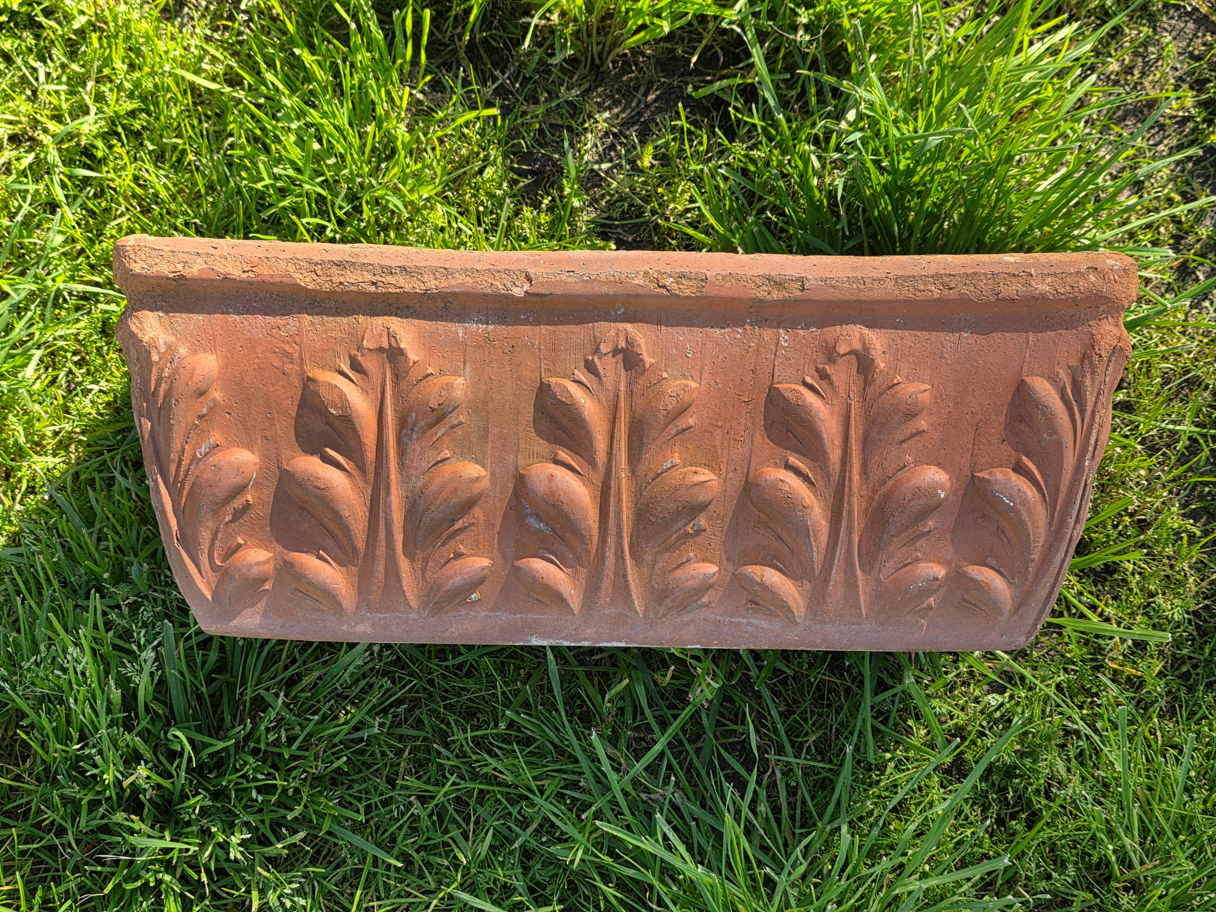Vintage DeRoma Italy Terracotta Window Box Planter - Embossed Leaf Design