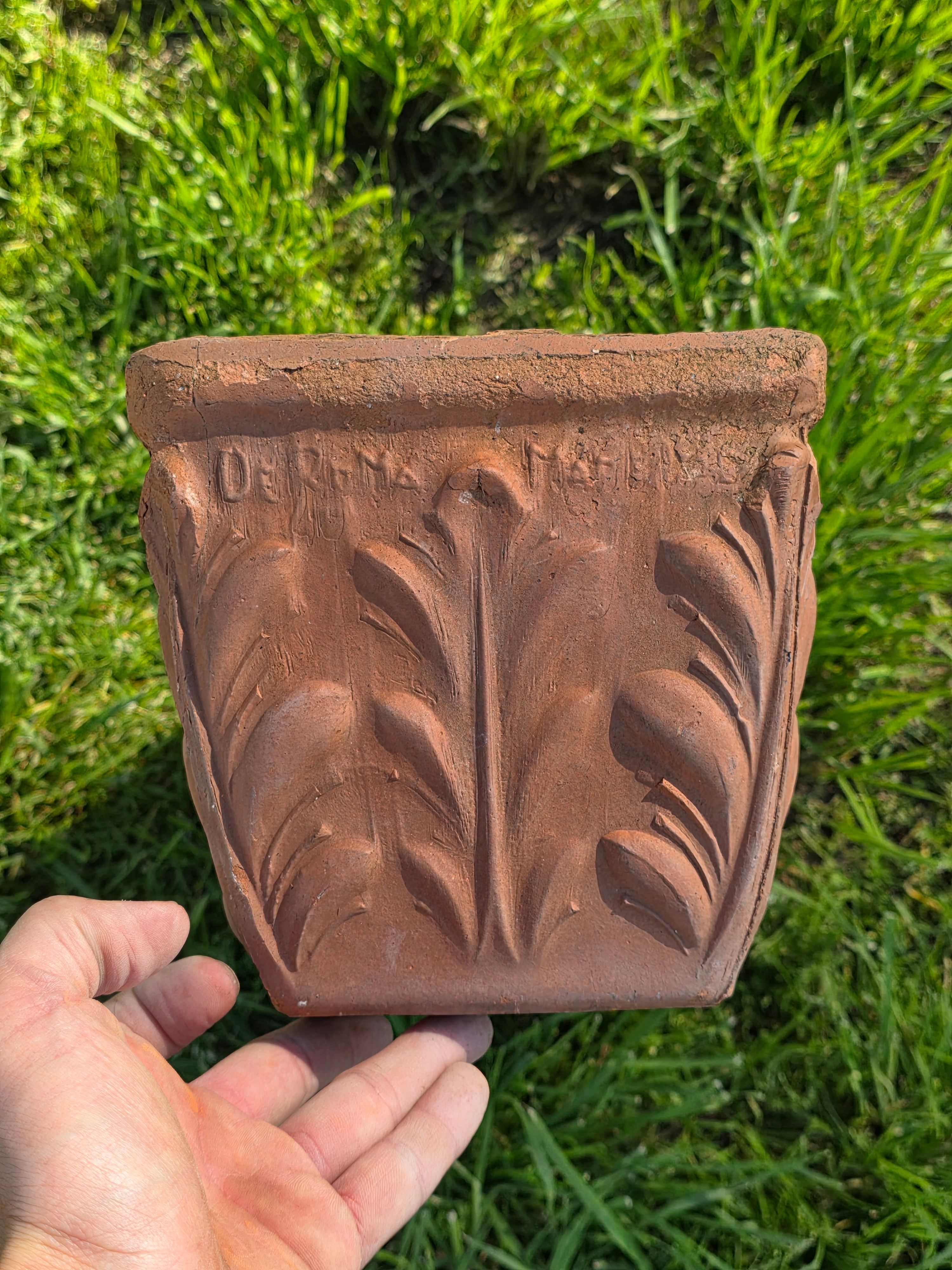Vintage DeRoma Italy Terracotta Window Box Planter - Embossed Leaf Design