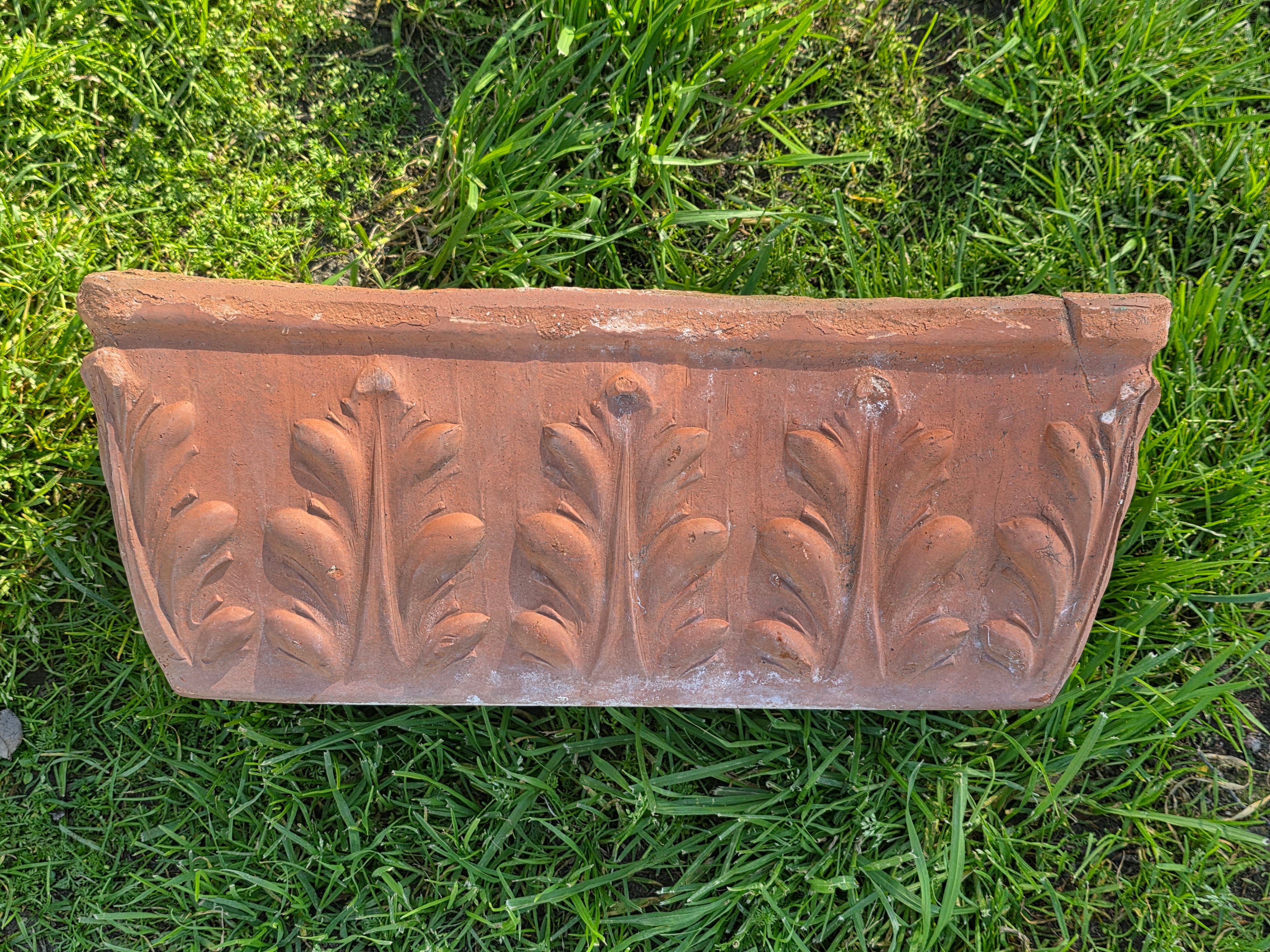 Vintage DeRoma Italy Terracotta Window Box Planter - Embossed Leaf Design