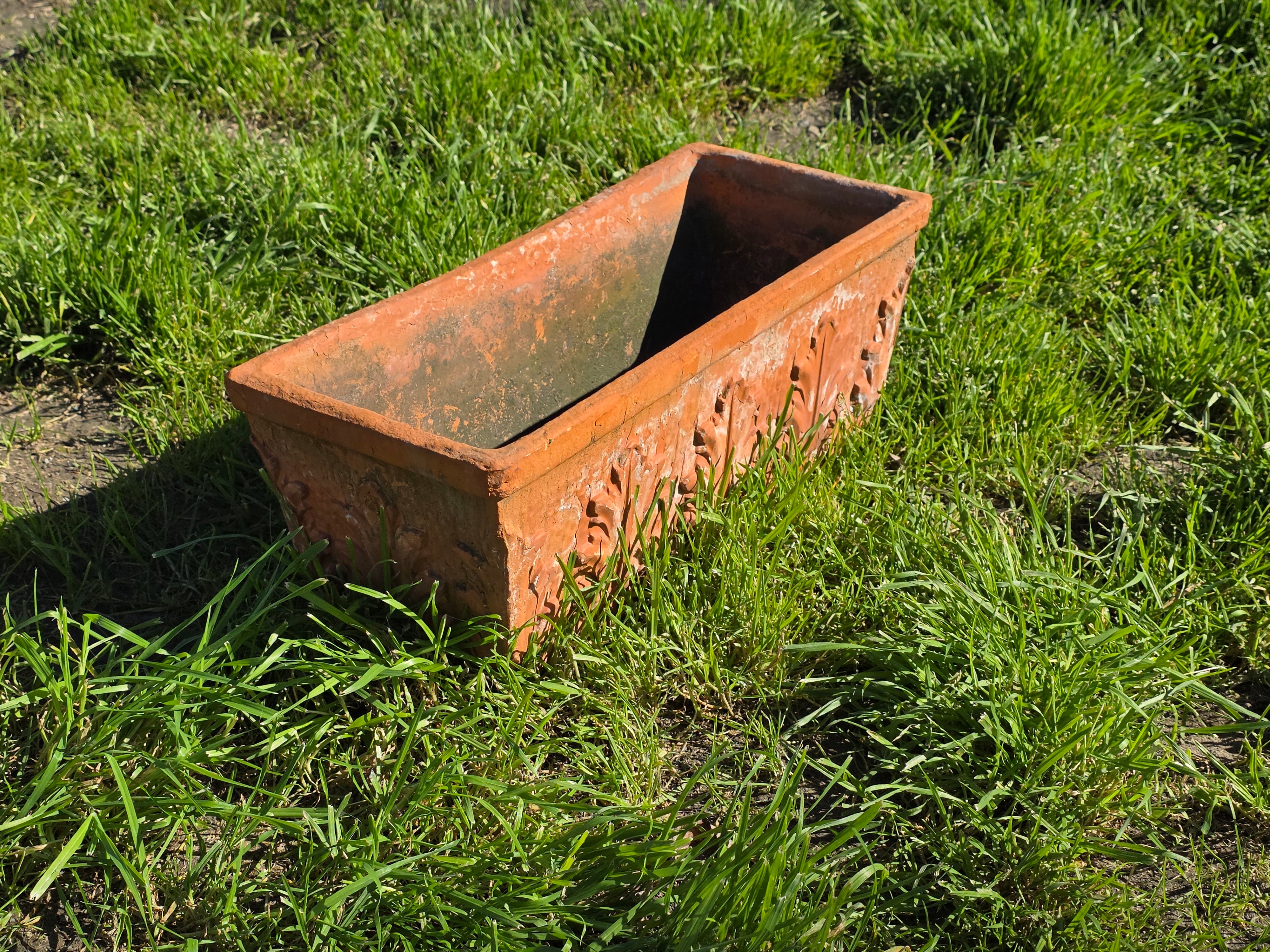 Vintage Italian Terracotta Rectangular Planter - Acanthus Relief Design, 18.5"