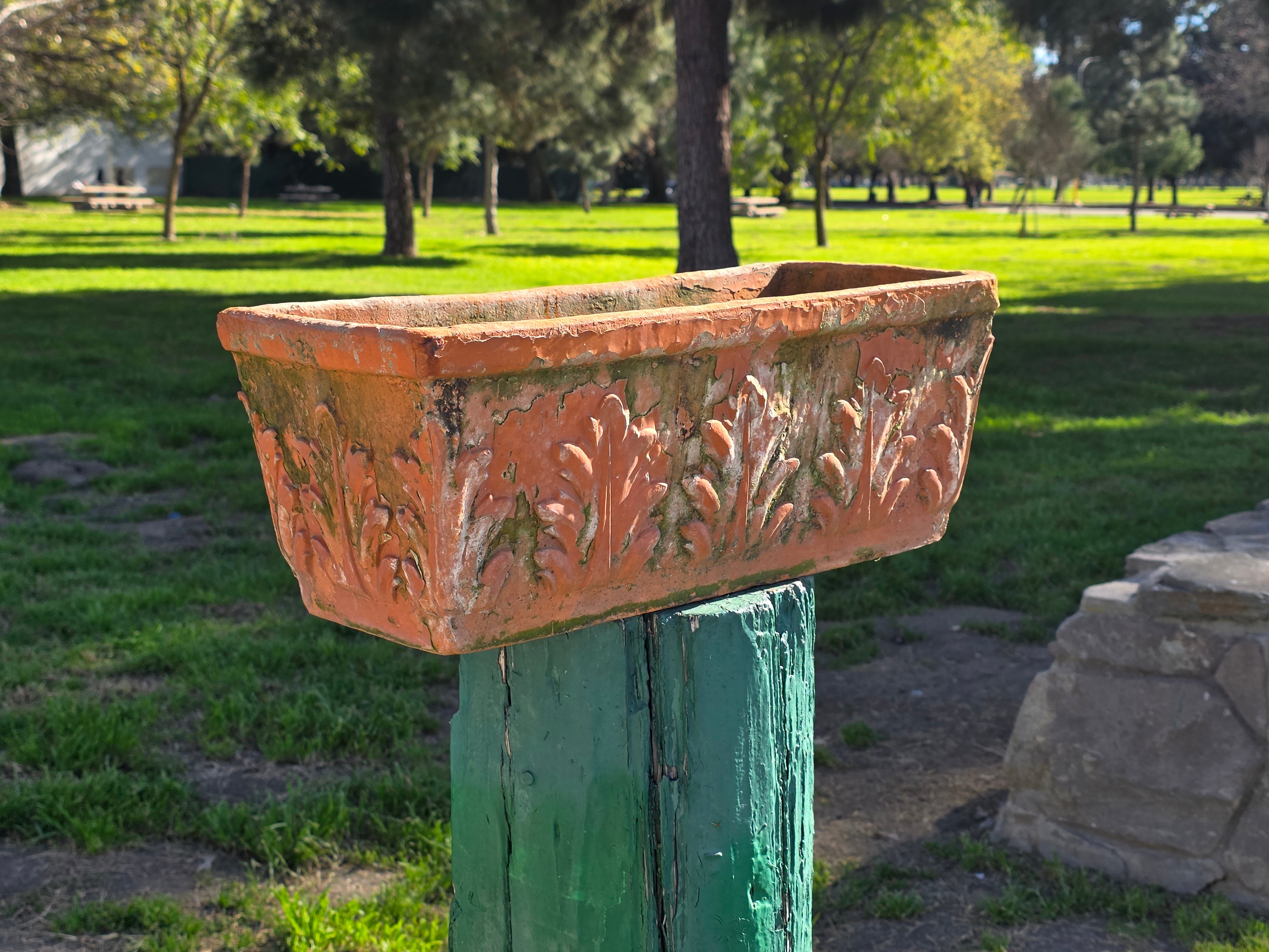Vintage Italian Terracotta Rectangular Planter - Acanthus Relief Design, 18.5"