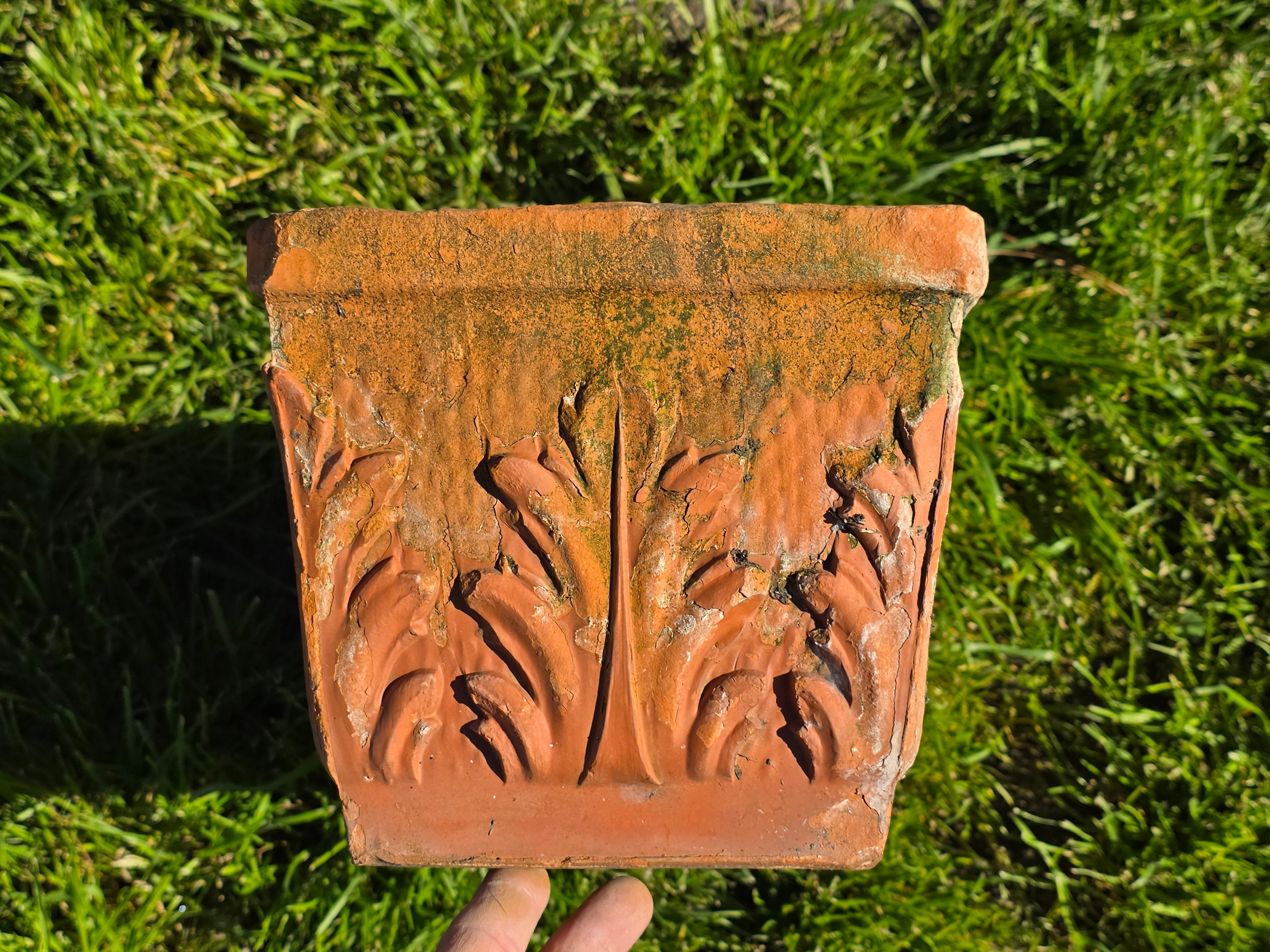 Vintage Italian Terracotta Rectangular Planter - Acanthus Relief Design, 18.5"