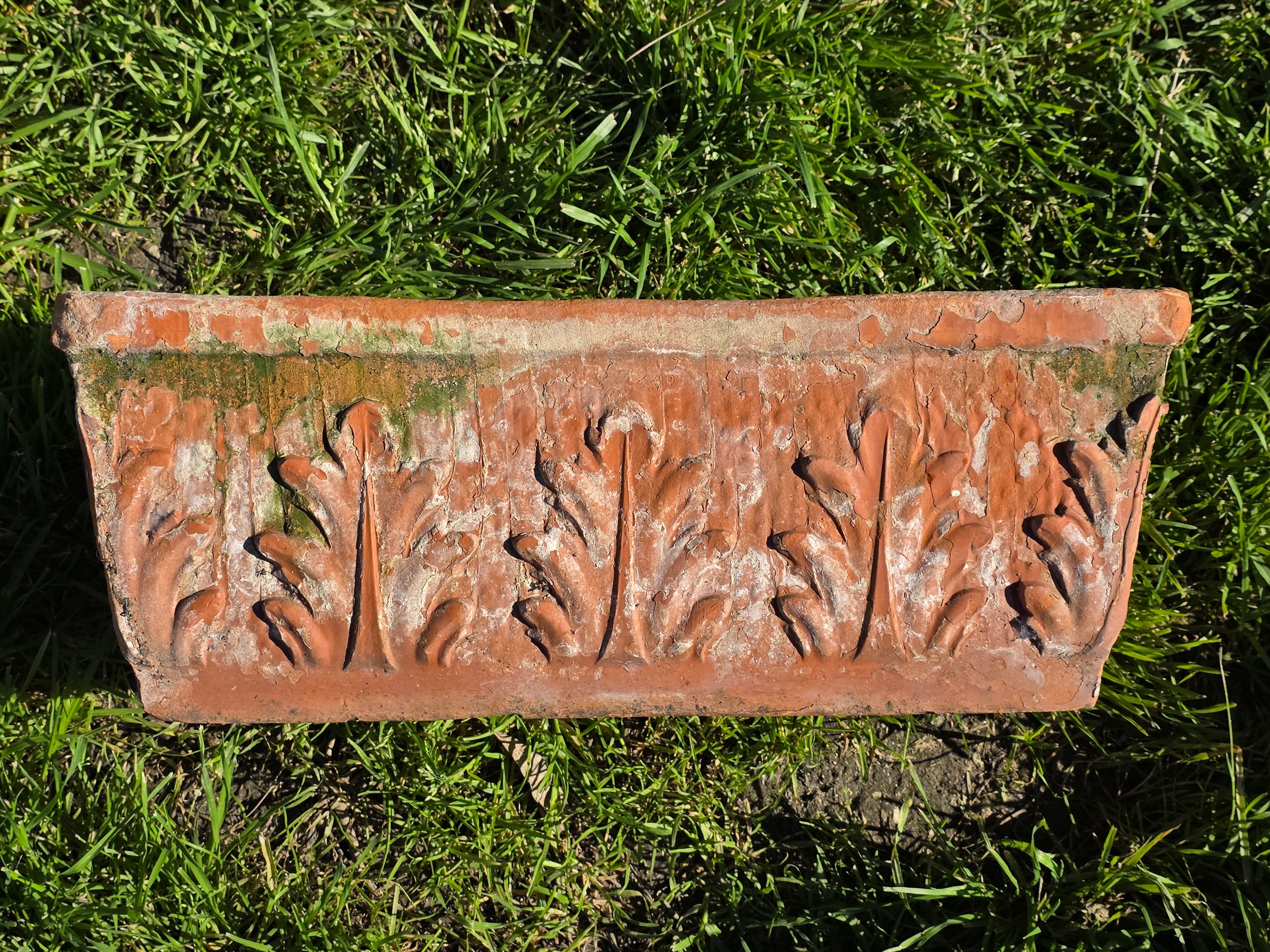 Vintage Italian Terracotta Rectangular Planter - Acanthus Relief Design, 18.5"