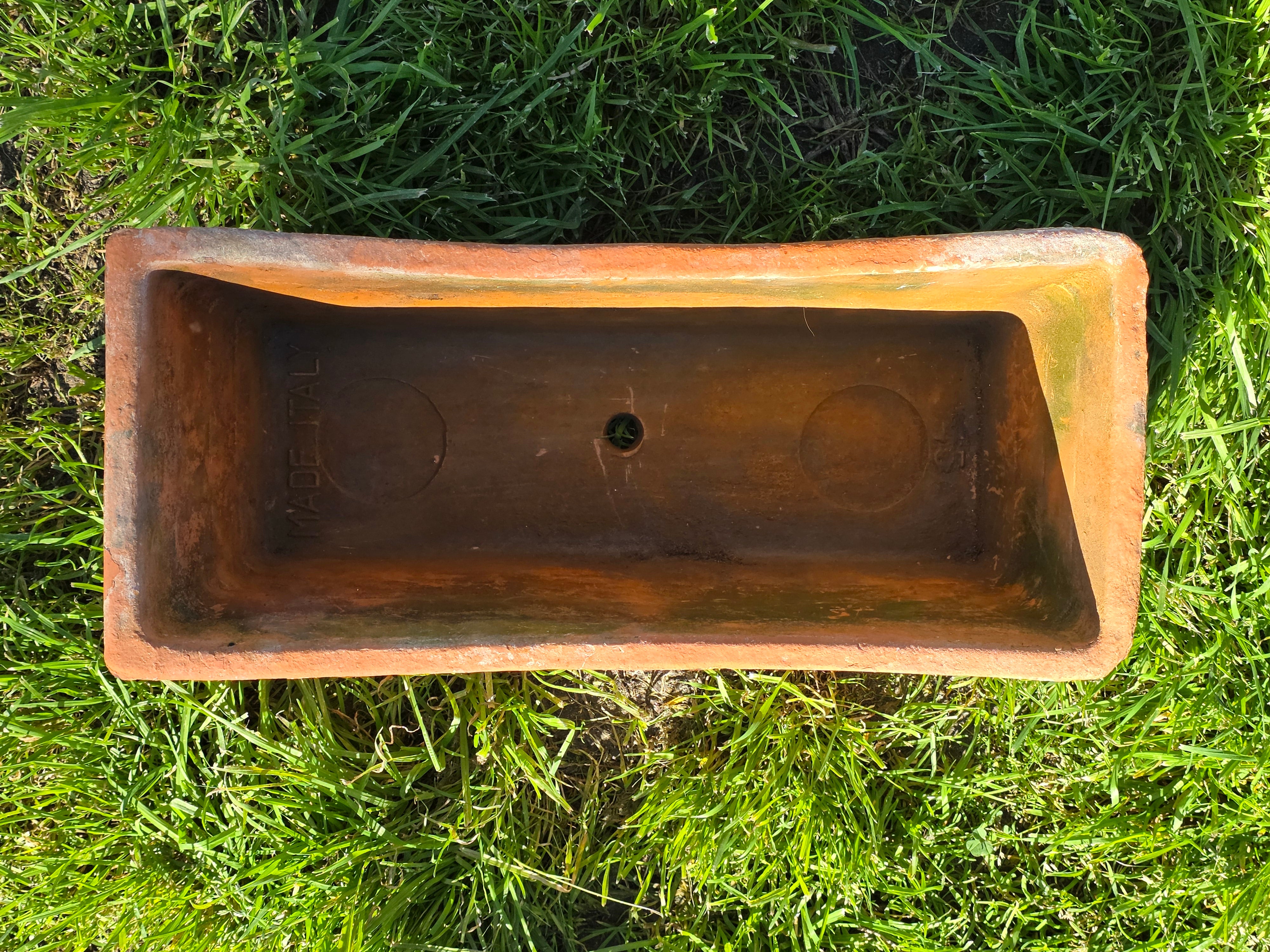 Vintage Italian Terracotta Rectangular Planter - Acanthus Relief Design, 18.5"