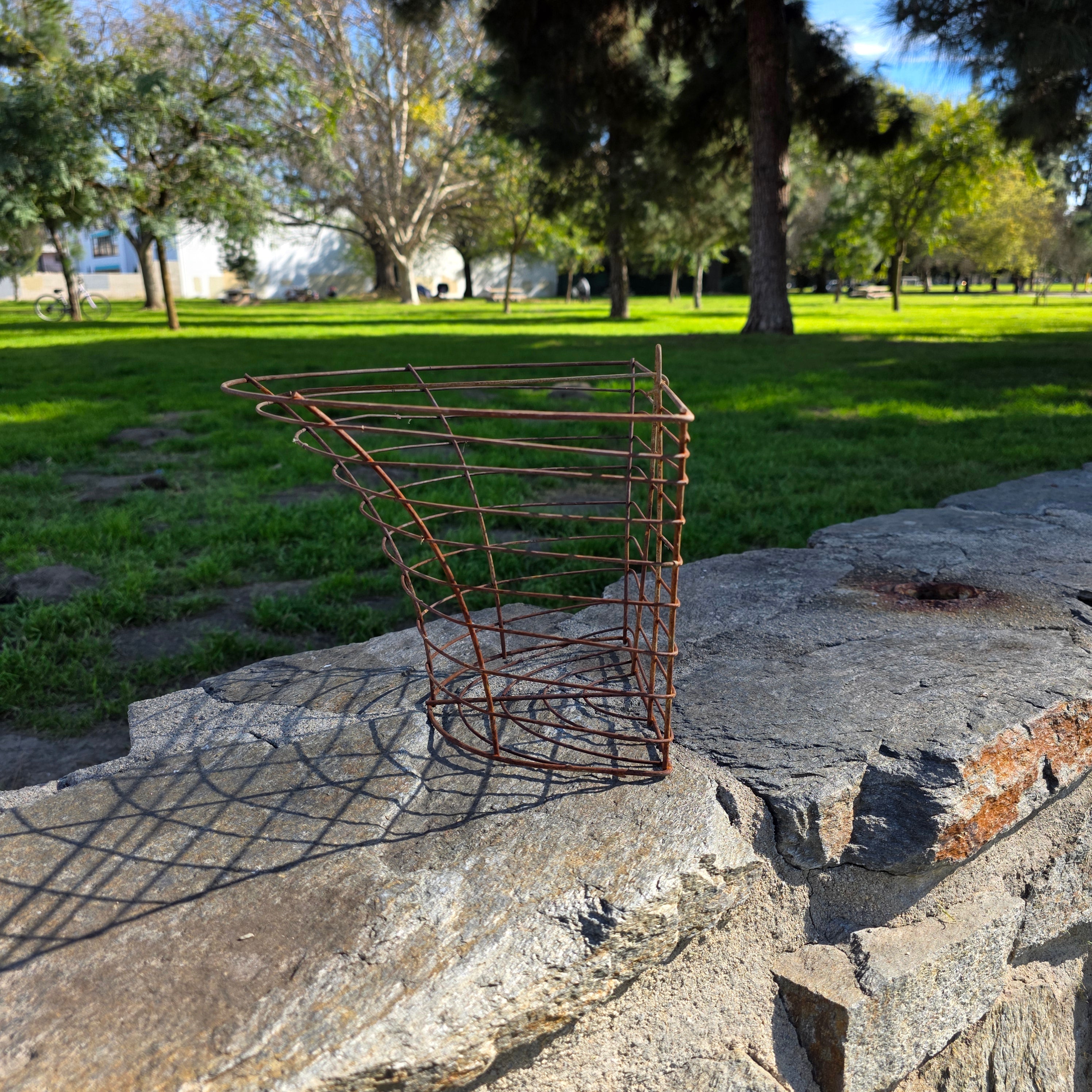 Vintage Industrial Half-Moon Wire Wall Basket with Support Wire Bar