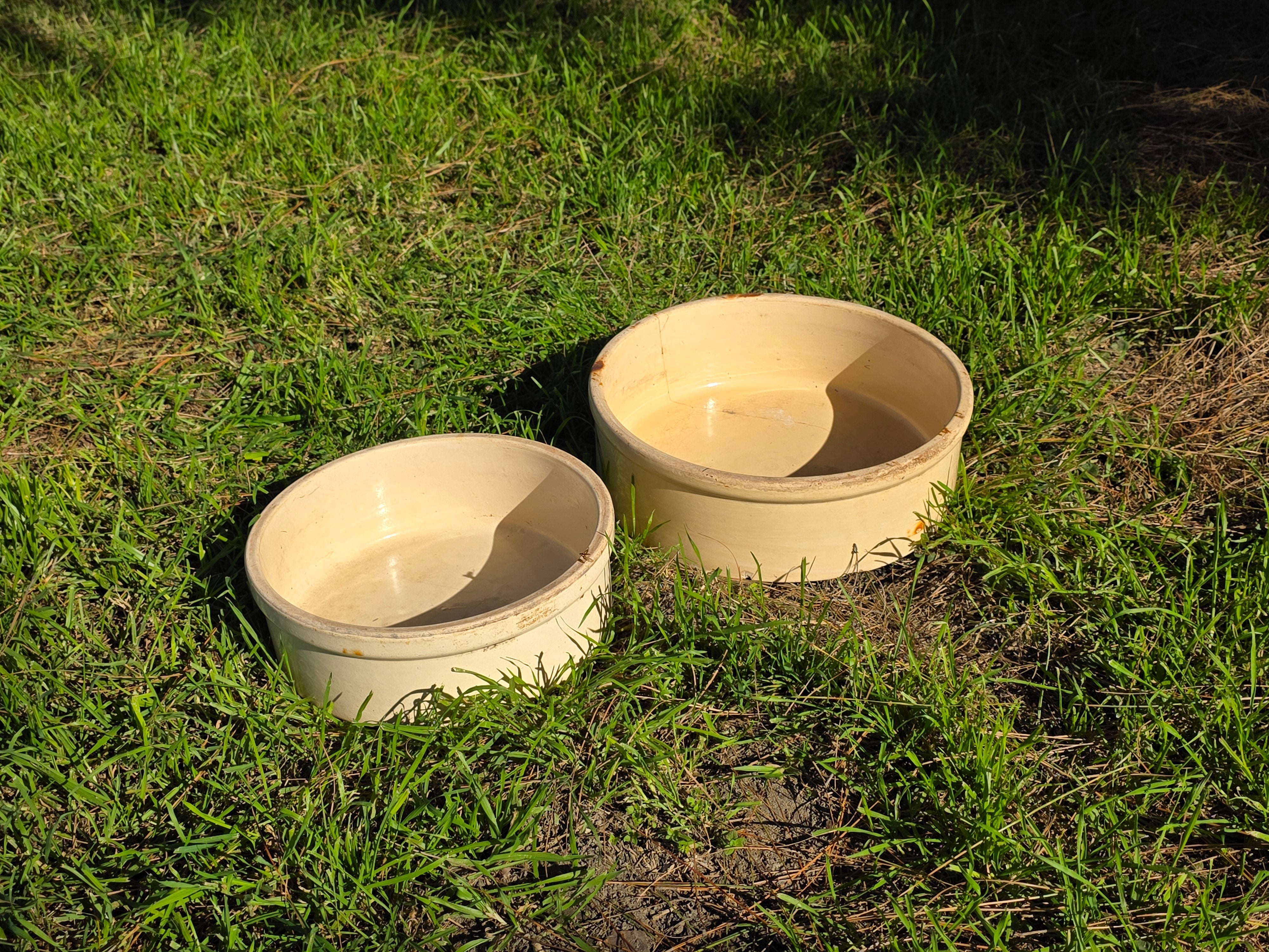 Vintage U.S.A. Stoneware Crock Bowl Set - 1.5 Gallon & Small (Planters)
