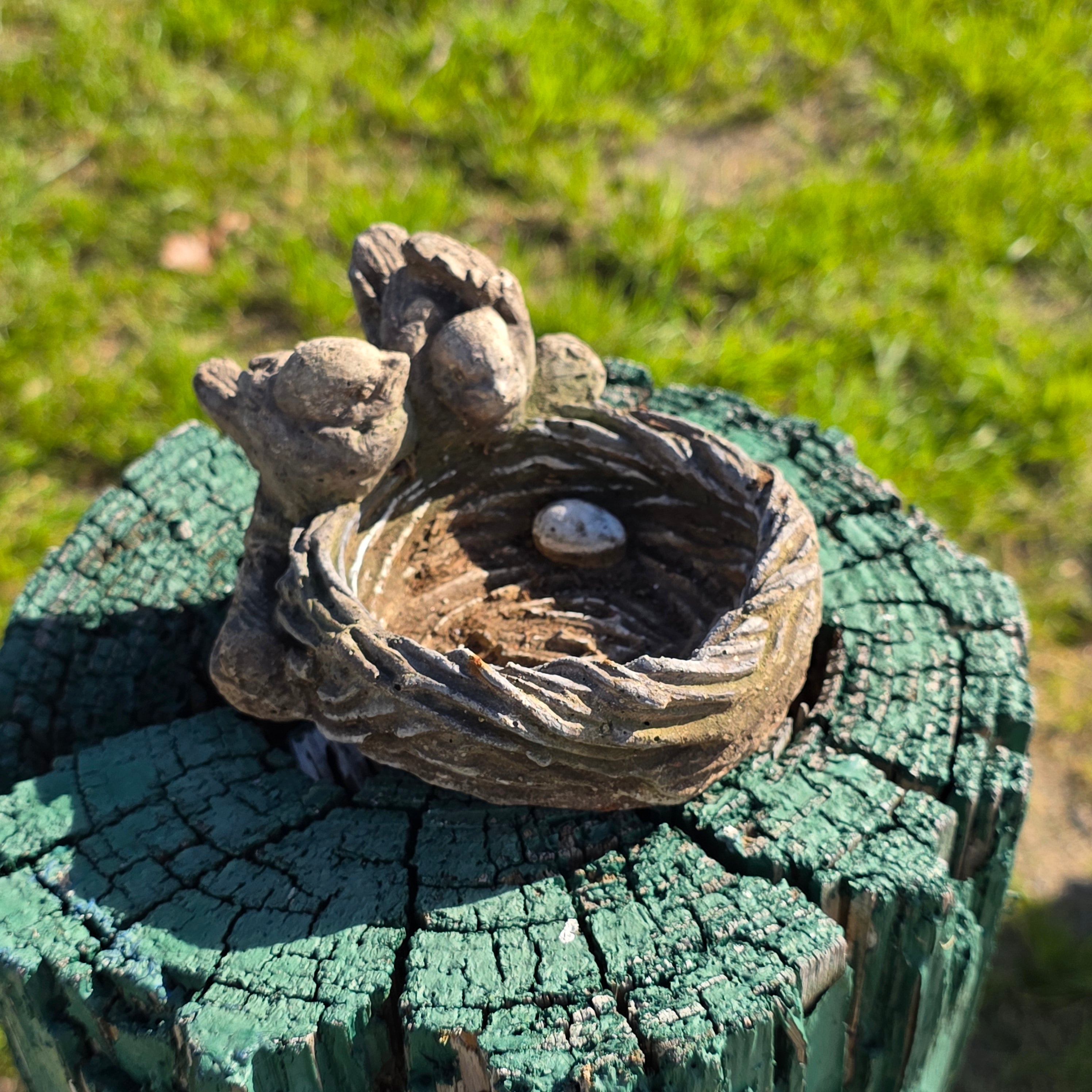 Vintage Concrete Garden Statue - Birds on Nest with Egg