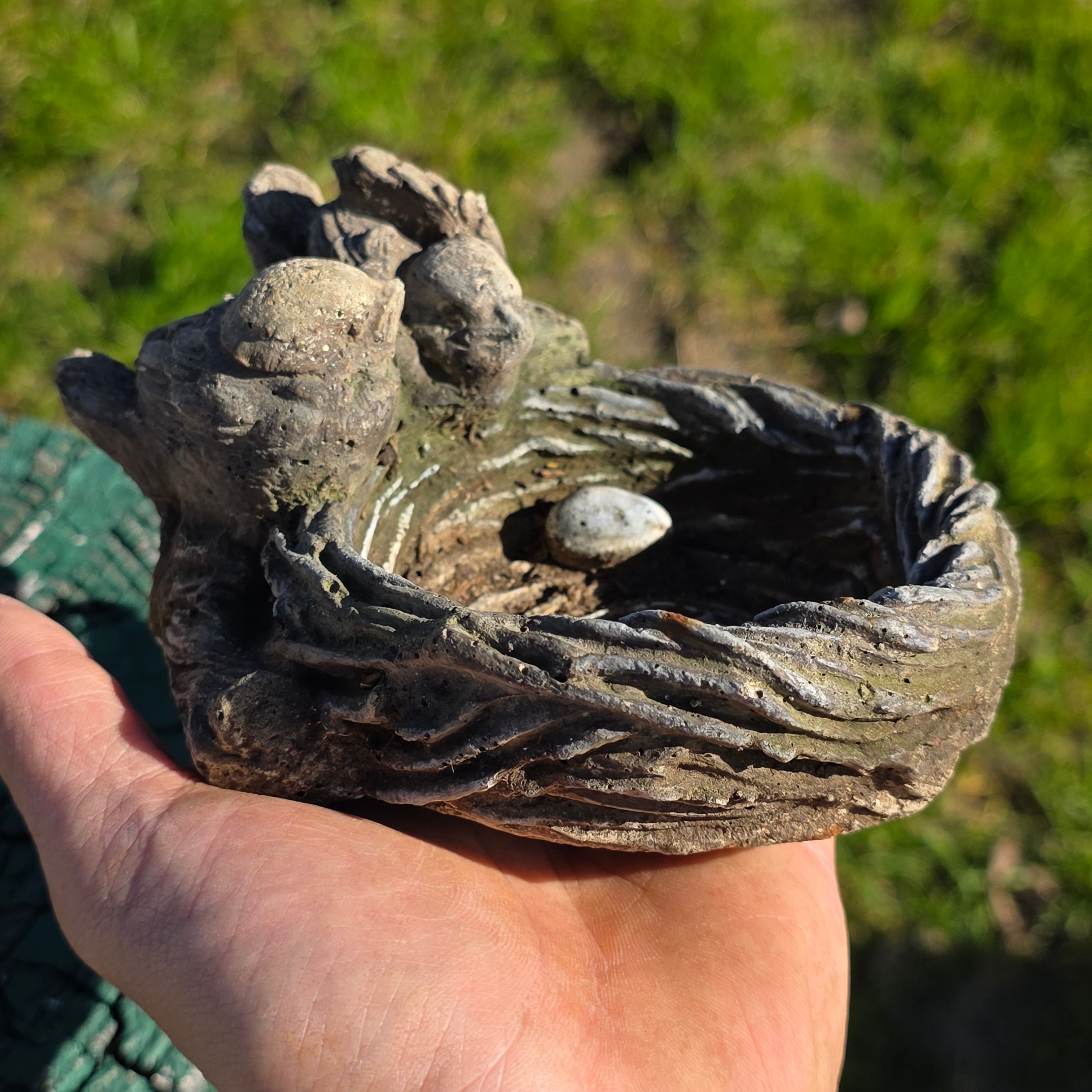 Vintage Concrete Garden Statue - Birds on Nest with Egg