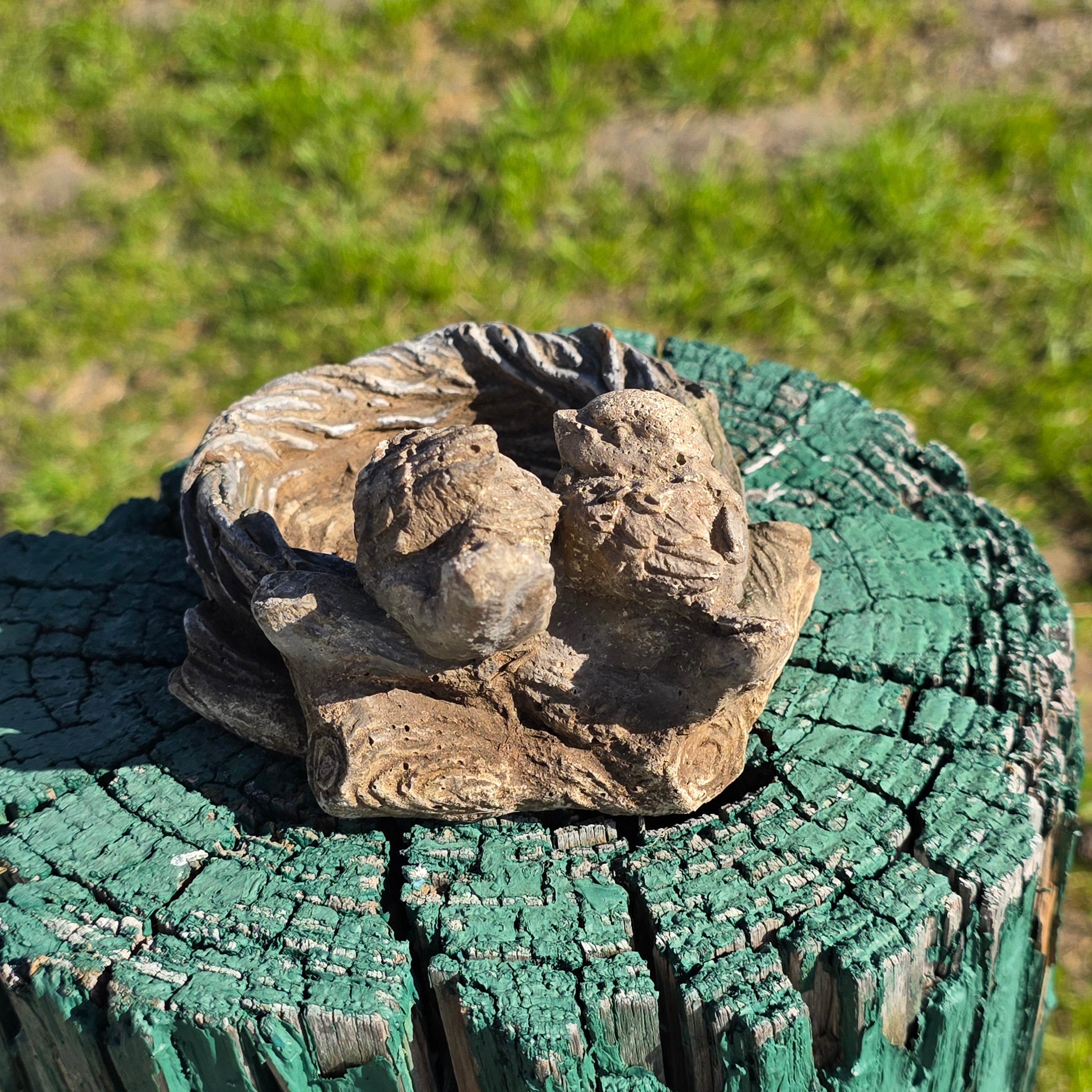 Vintage Concrete Garden Statue - Birds on Nest with Egg