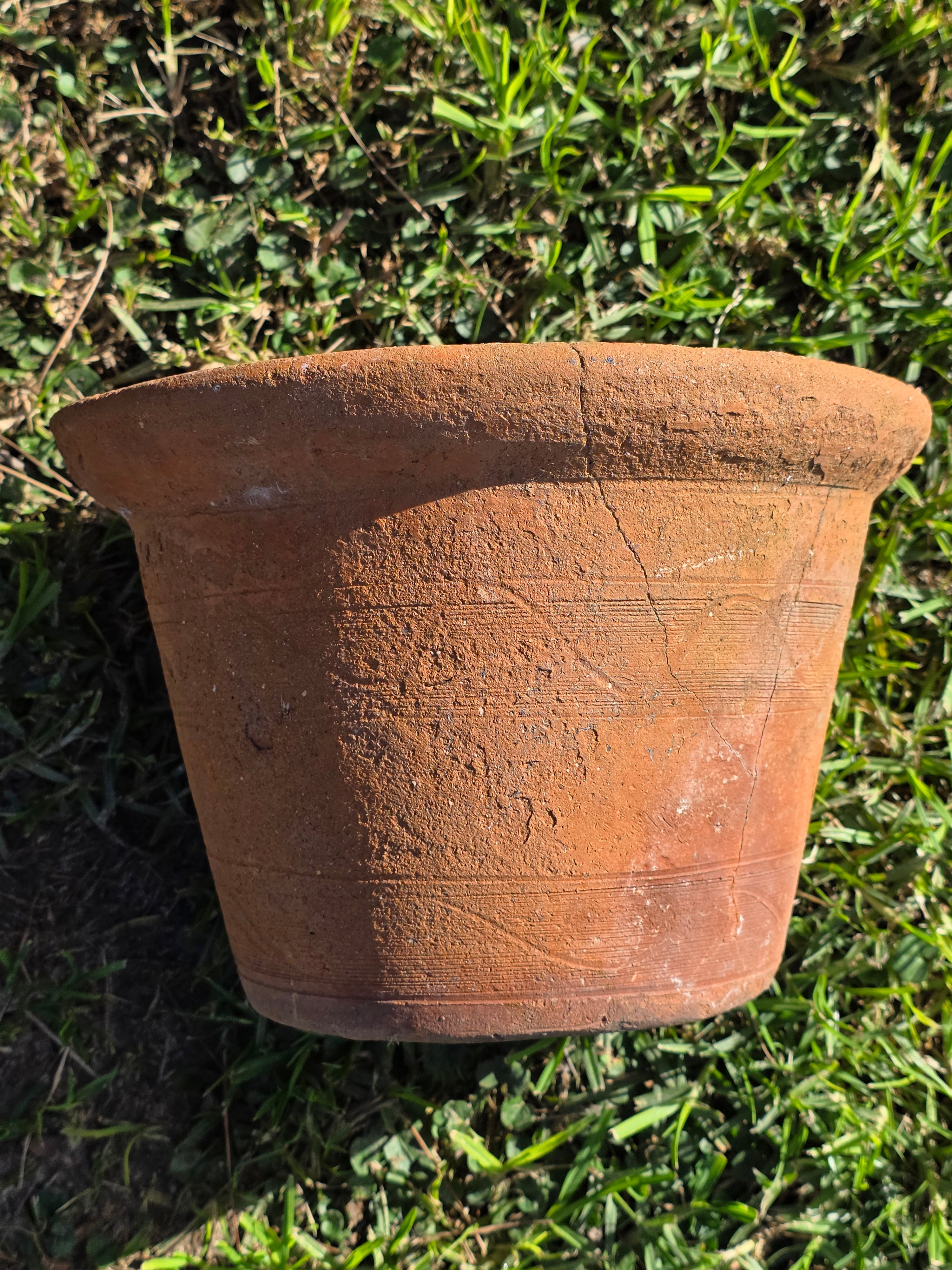 Vintage Heavy-Duty Terracotta Planter with Aged Patina & Character