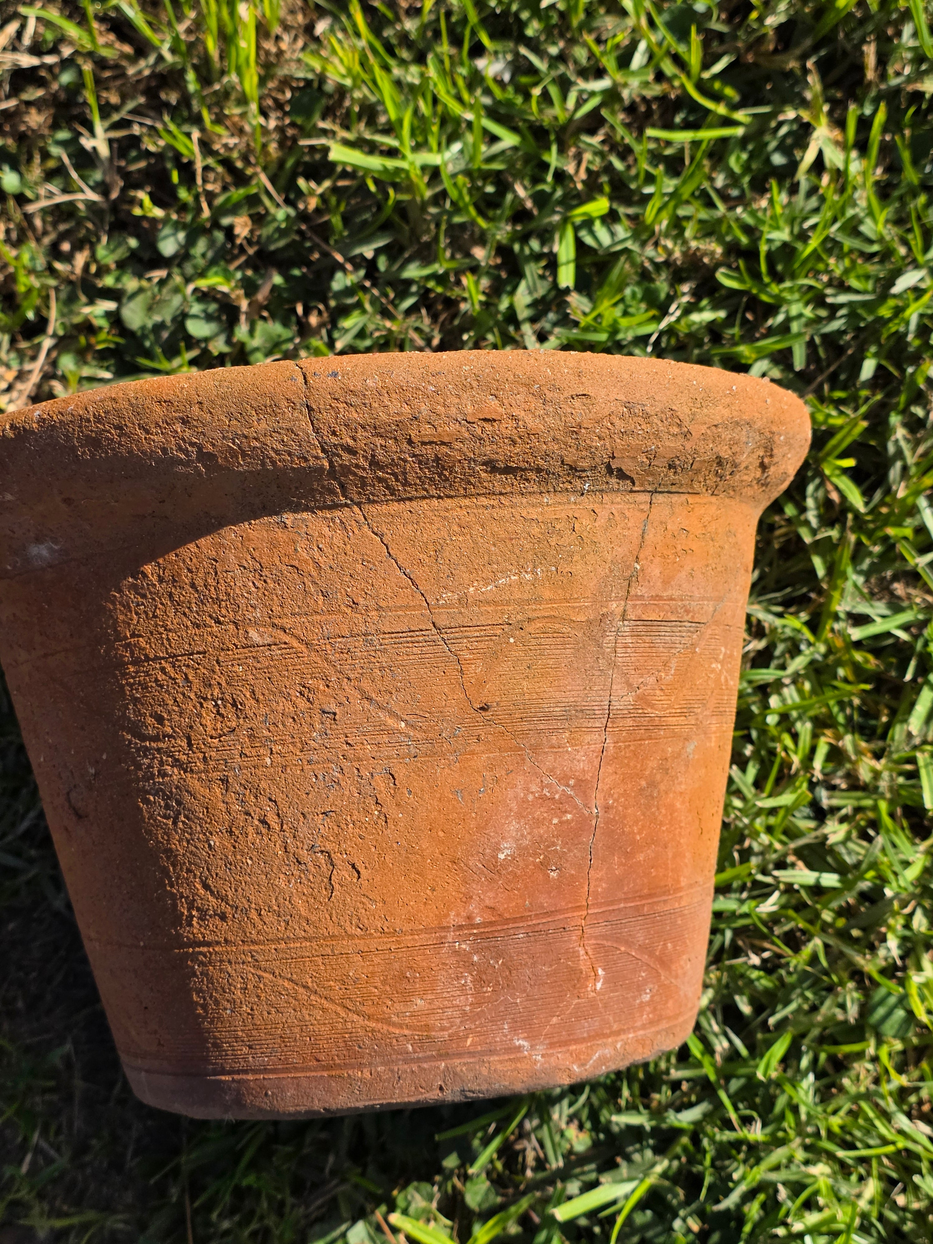 Vintage Heavy-Duty Terracotta Planter with Aged Patina & Character