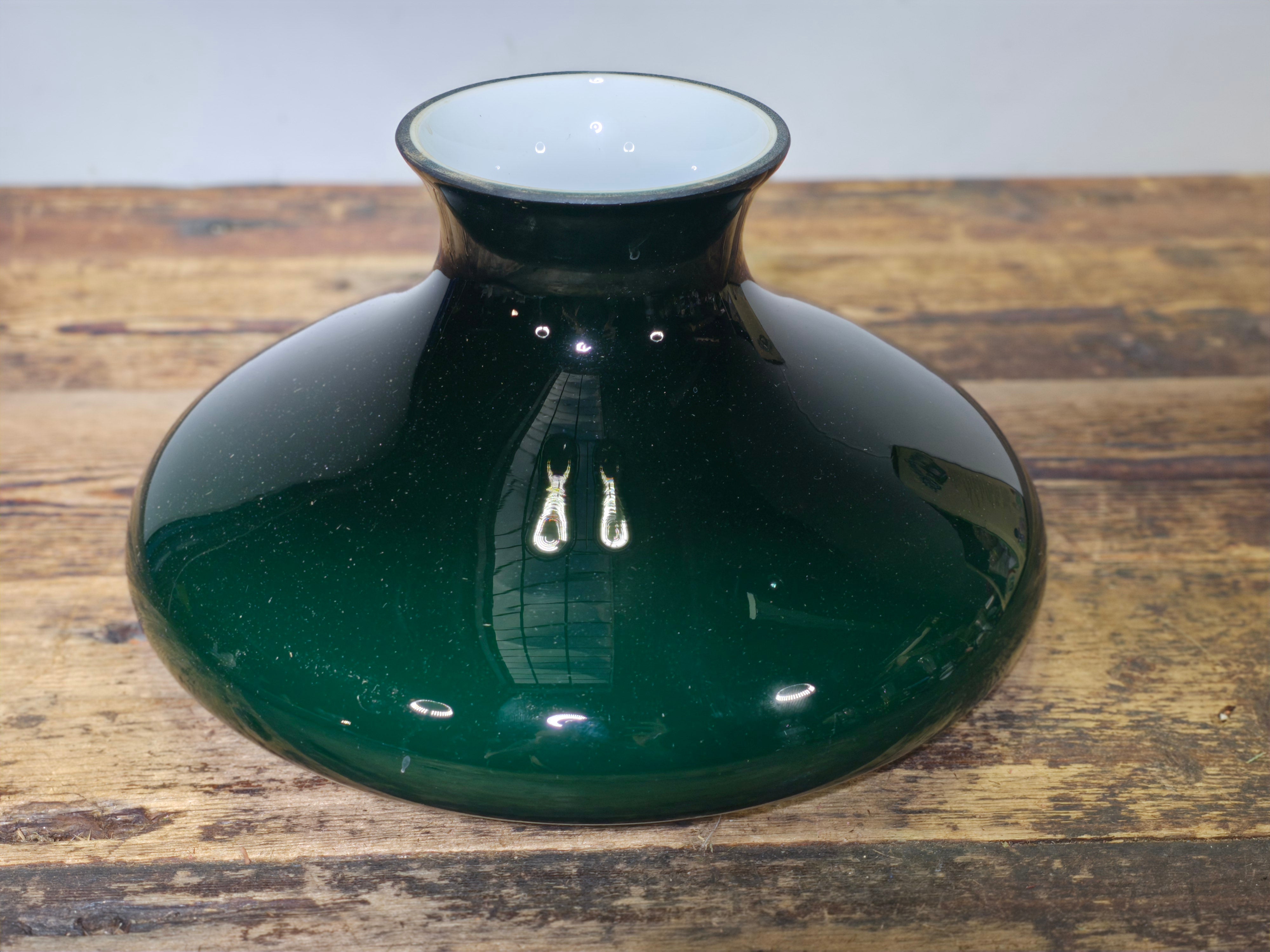 Vintage Lightcraft of California Emerald Green Glass Lamp Shade 11.75"Dia x 6.5"H