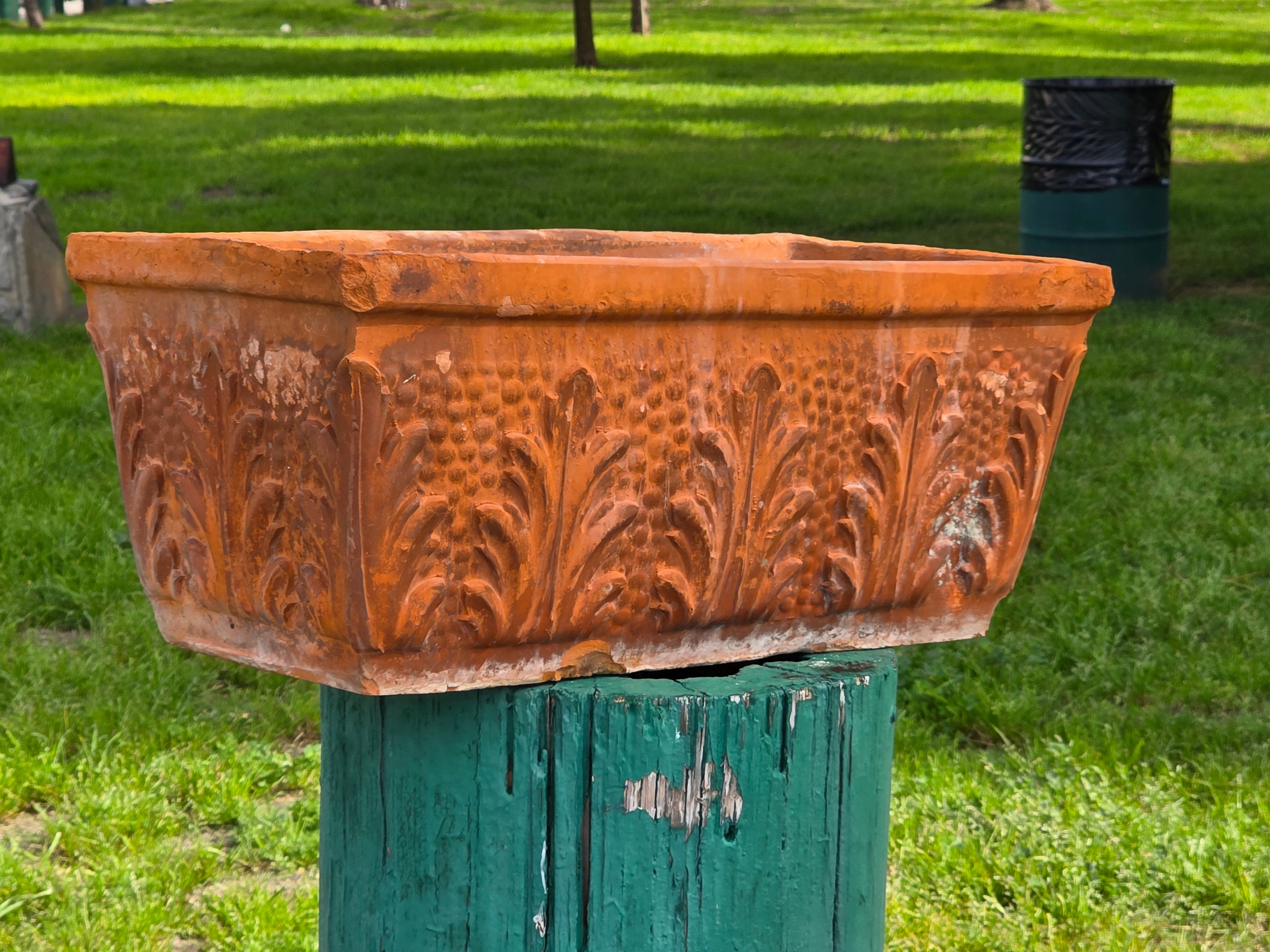 Large Vintage Italian-Style Acanthus Leaf Relief Terracotta Garden Planter 24.5"