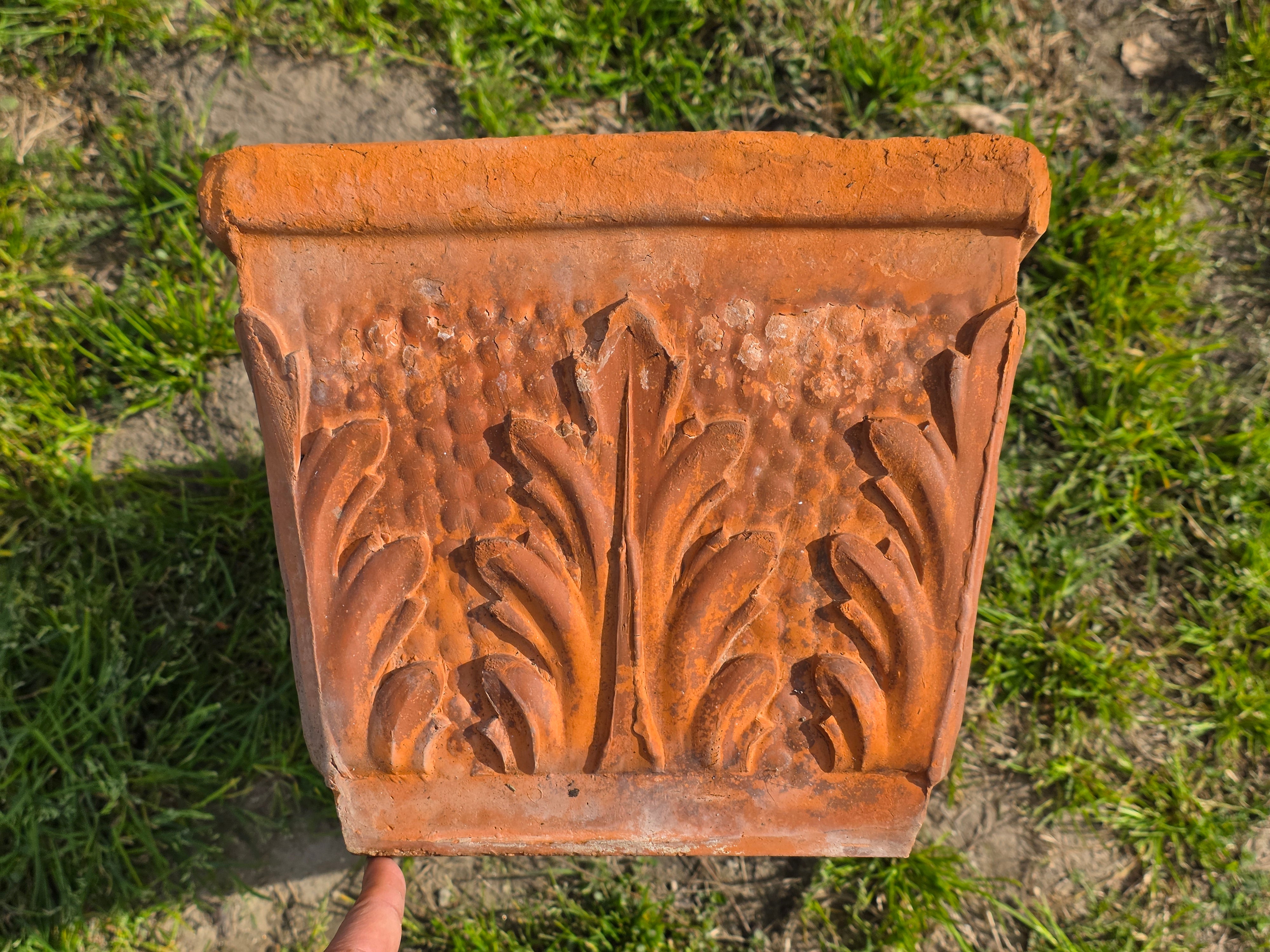 Large Vintage Italian-Style Acanthus Leaf Relief Terracotta Garden Planter 24.5"