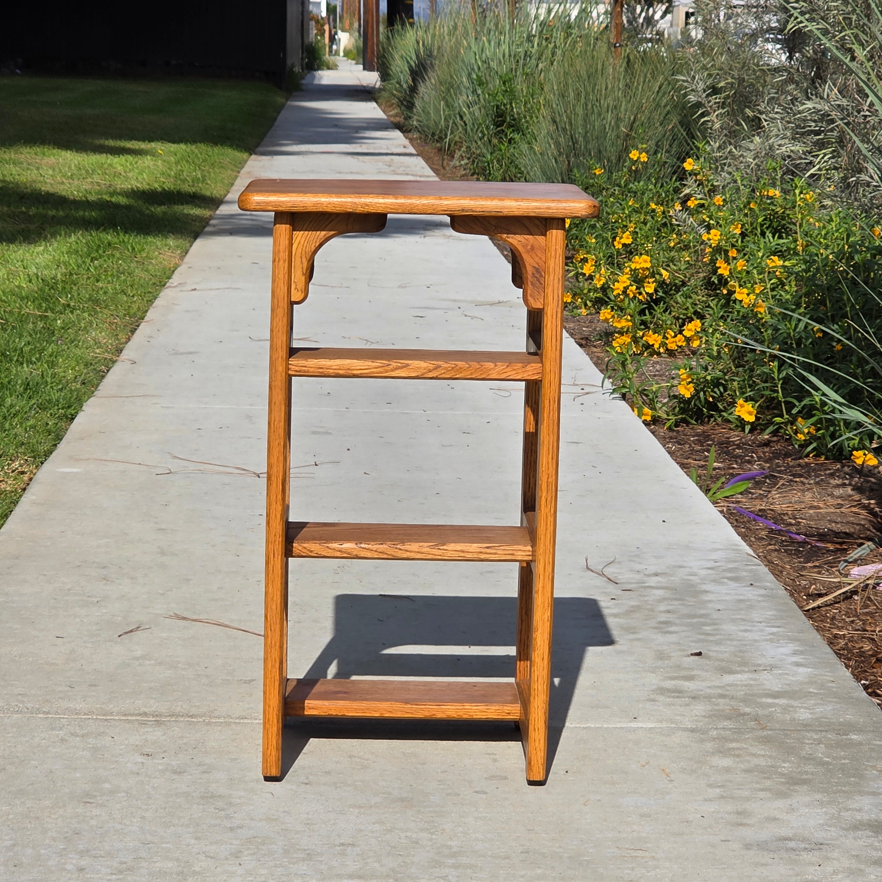 Vintage Solid Oak 3-Step Stool - Attributed to Hoosier Brand