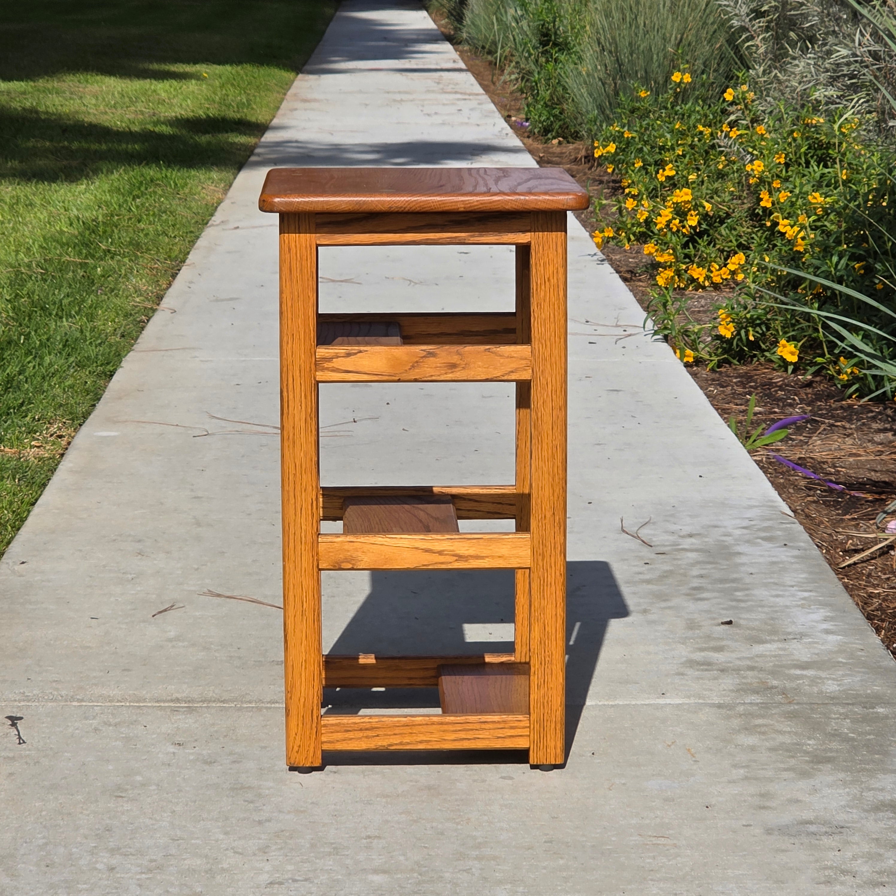 Vintage Solid Oak 3-Step Stool - Attributed to Hoosier Brand