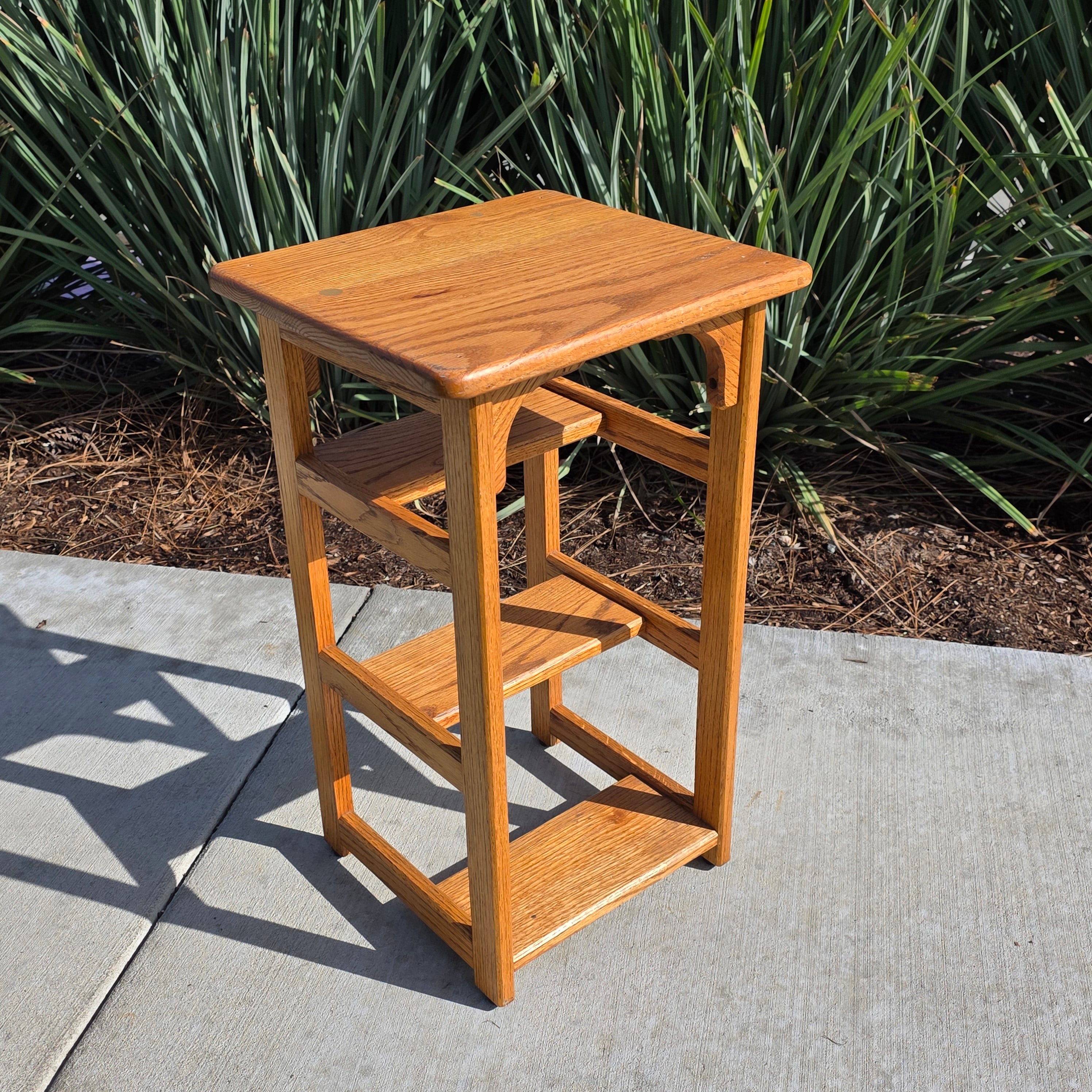 Vintage Solid Oak 3-Step Stool - Attributed to Hoosier Brand
