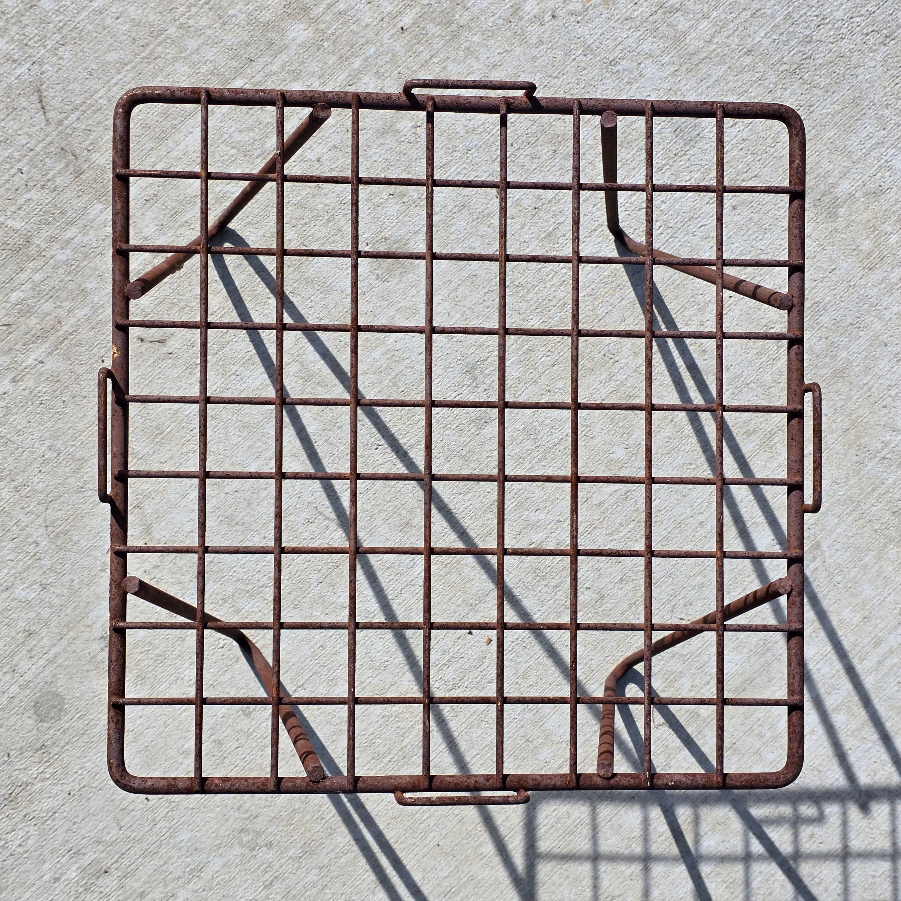 Vintage Industrial Wrought Iron Plant Stand / Mid-Century Wire Mesh Side Table