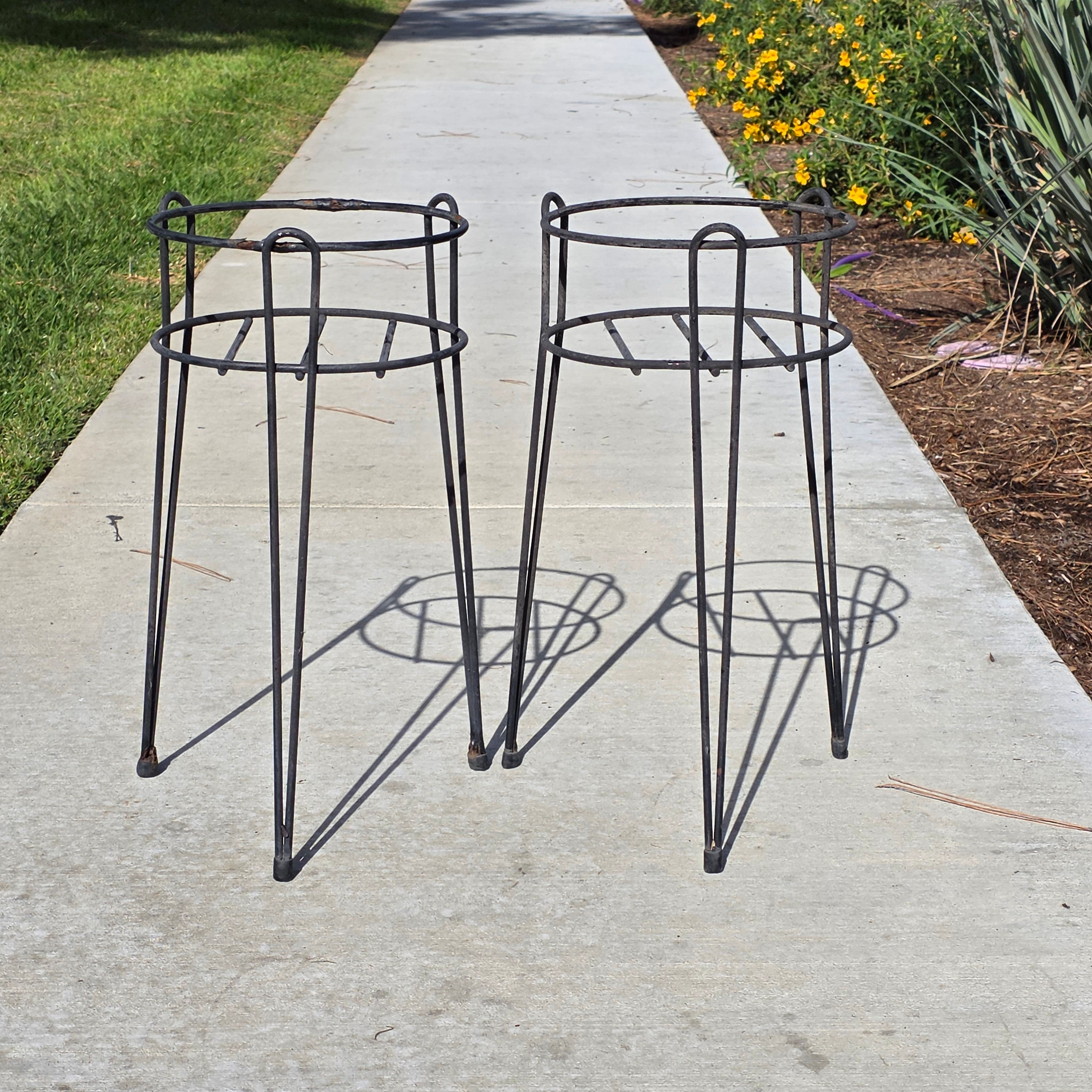 Pair of Vintage Mid-Century Modern Stackable Hairpin Leg Iron Plant Stands 21"H