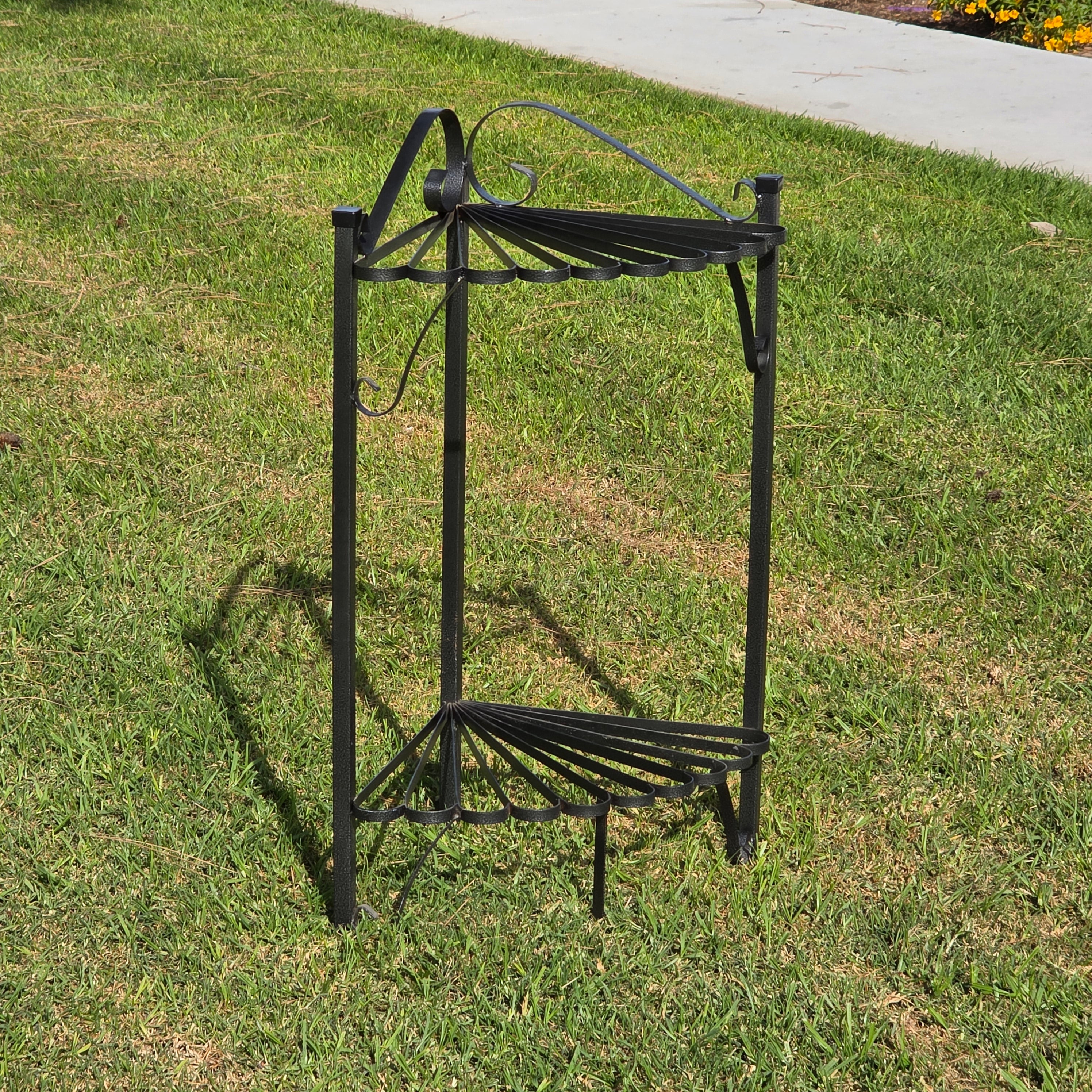 Vintage Decorative Wrought Iron Style 2-Tier Corner Plant Stand - Shell Design