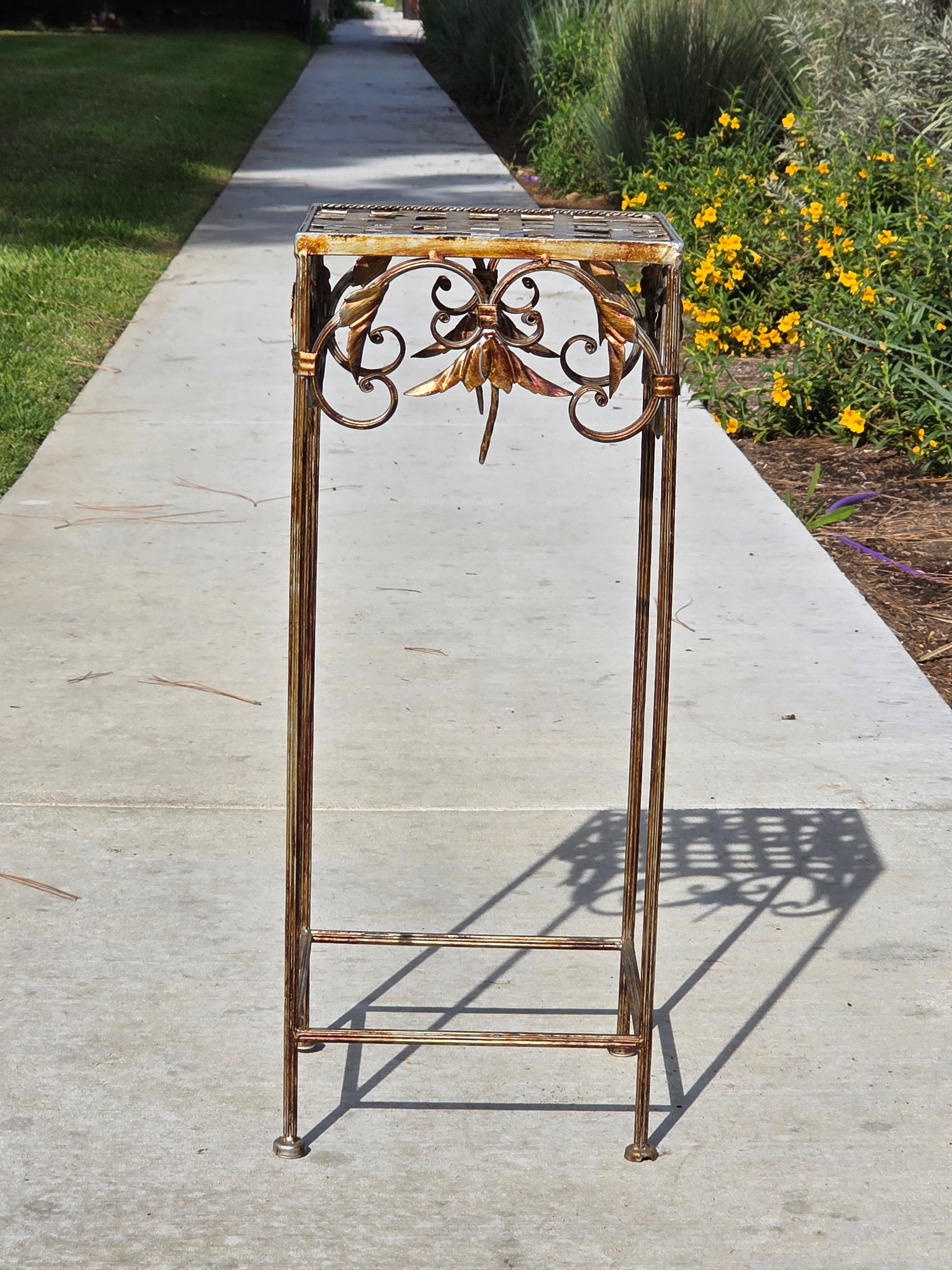 Vintage French Style Square Iron Plant Stand - Antique Gold Finish