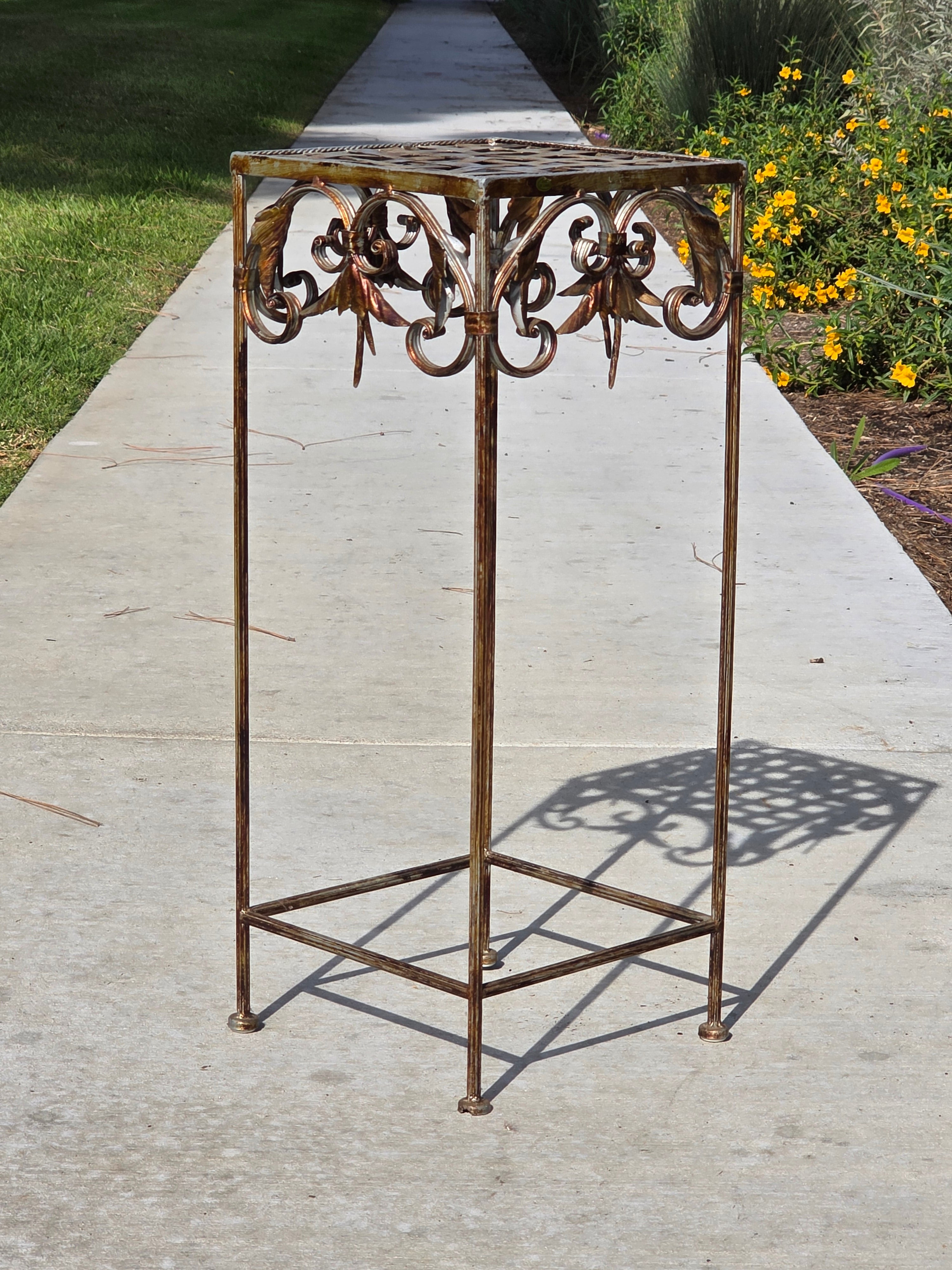 Vintage French Style Square Iron Plant Stand - Antique Gold Finish