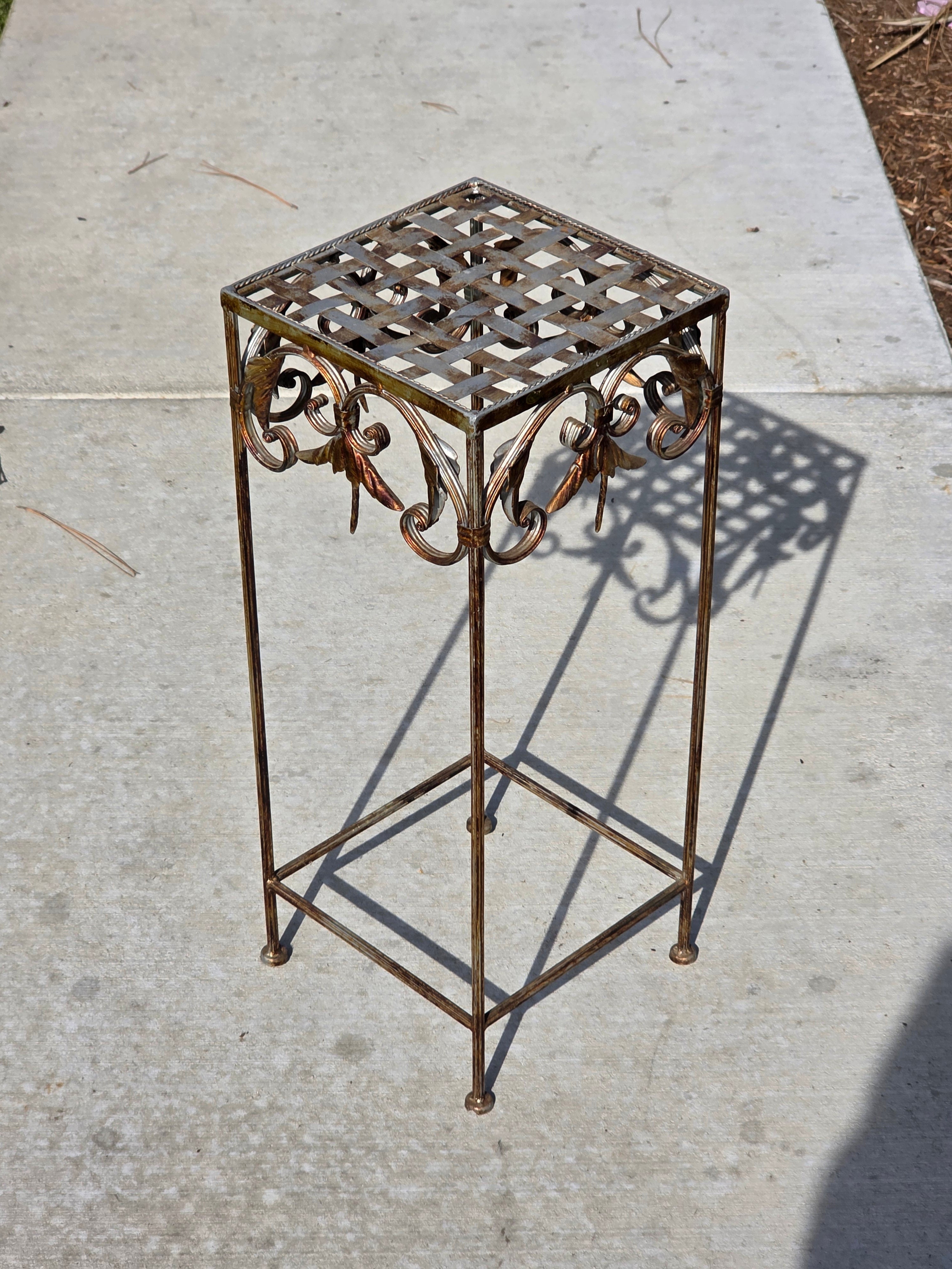 Vintage French Style Square Iron Plant Stand - Antique Gold Finish