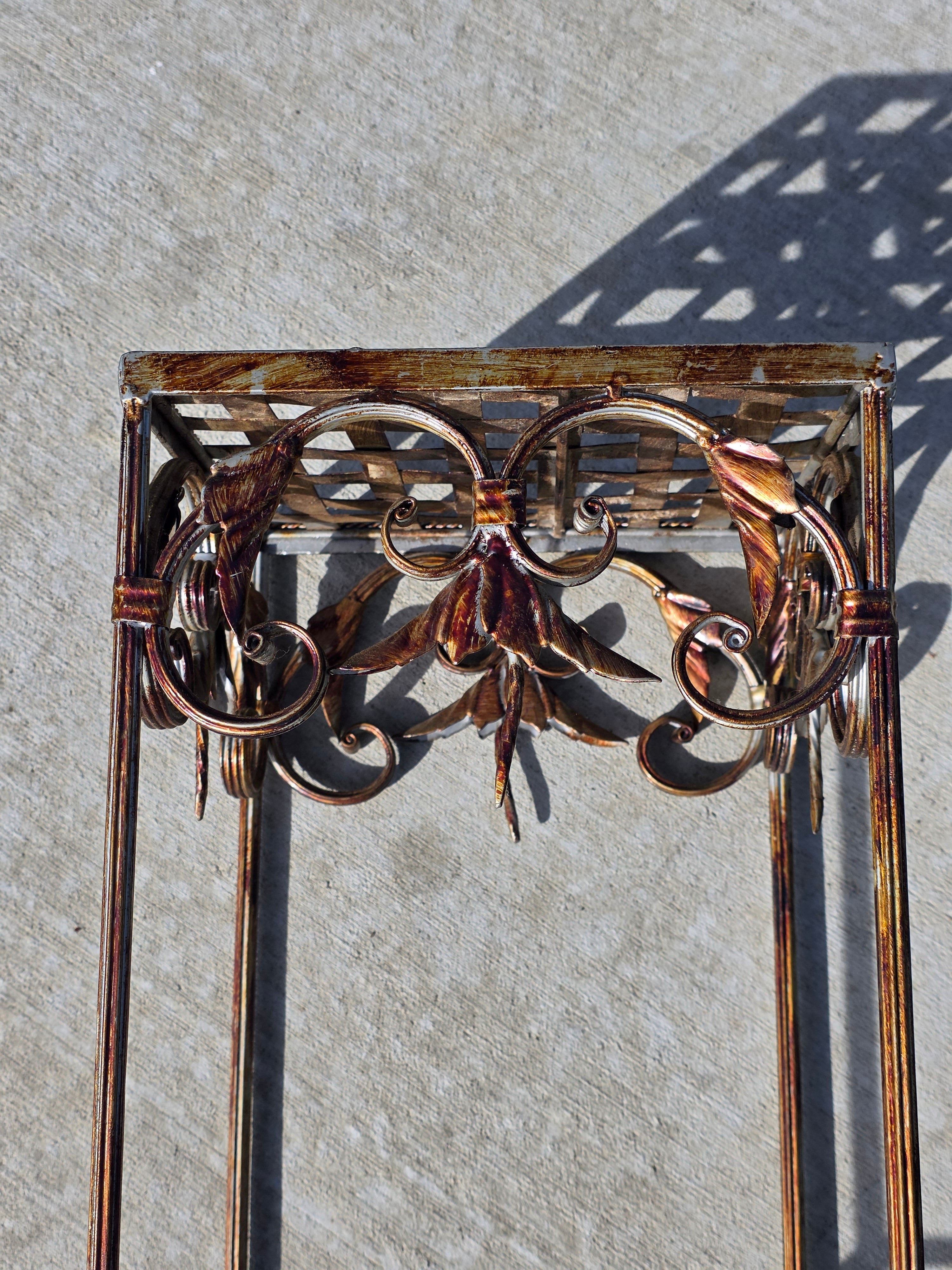 Vintage French Style Square Iron Plant Stand - Antique Gold Finish