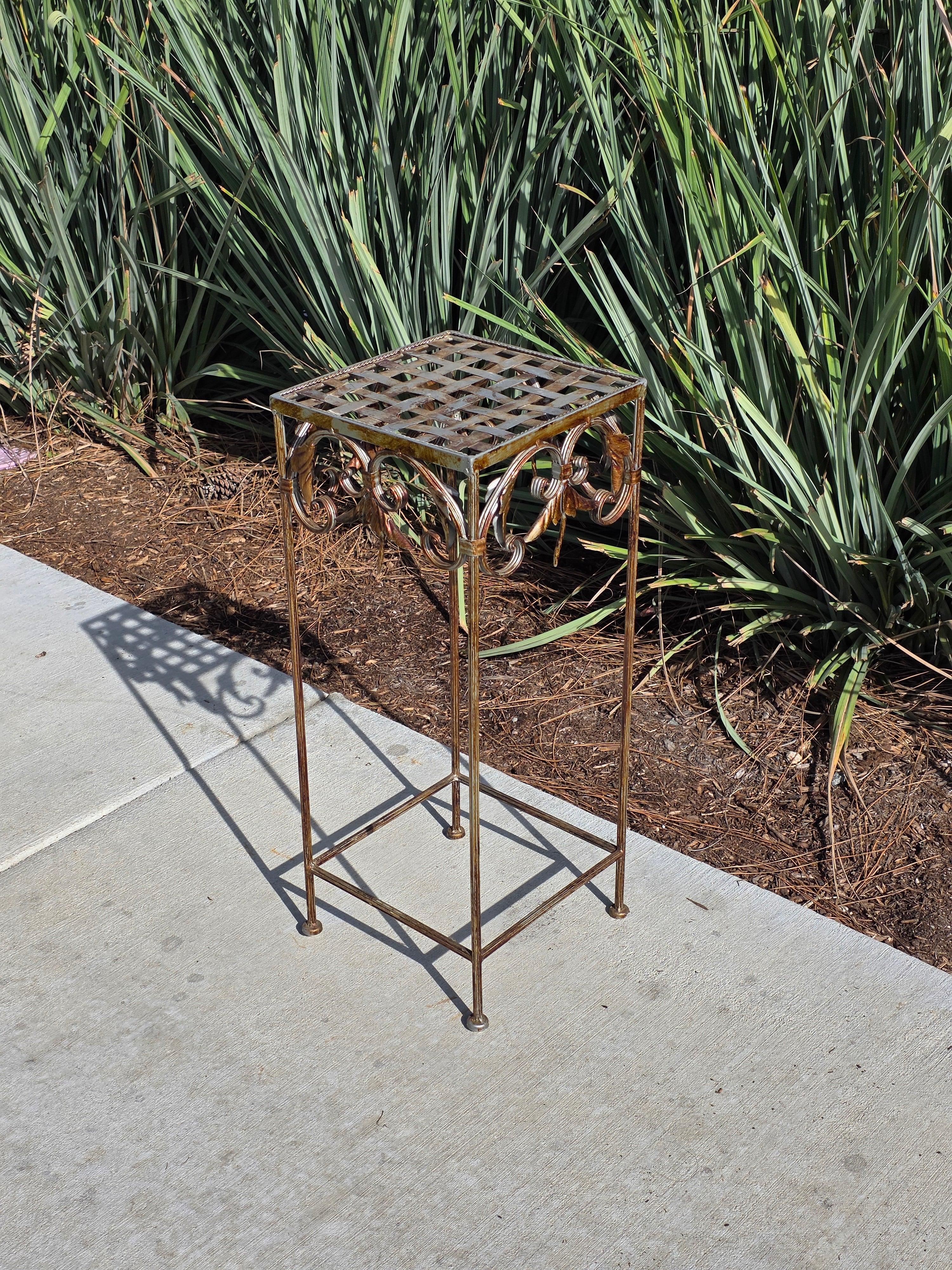 Vintage French Style Square Iron Plant Stand - Antique Gold Finish