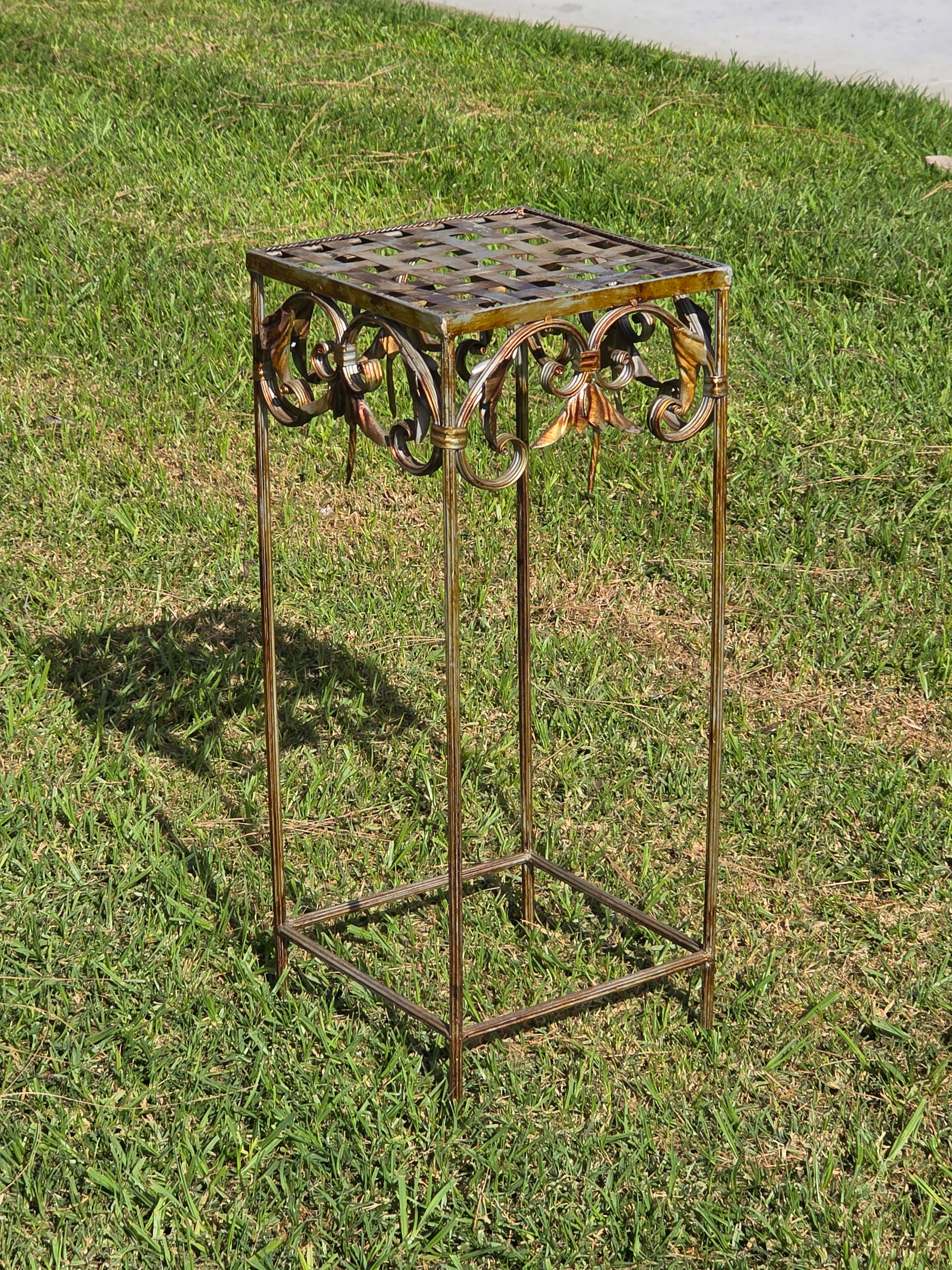 Vintage French Style Square Iron Plant Stand - Antique Gold Finish