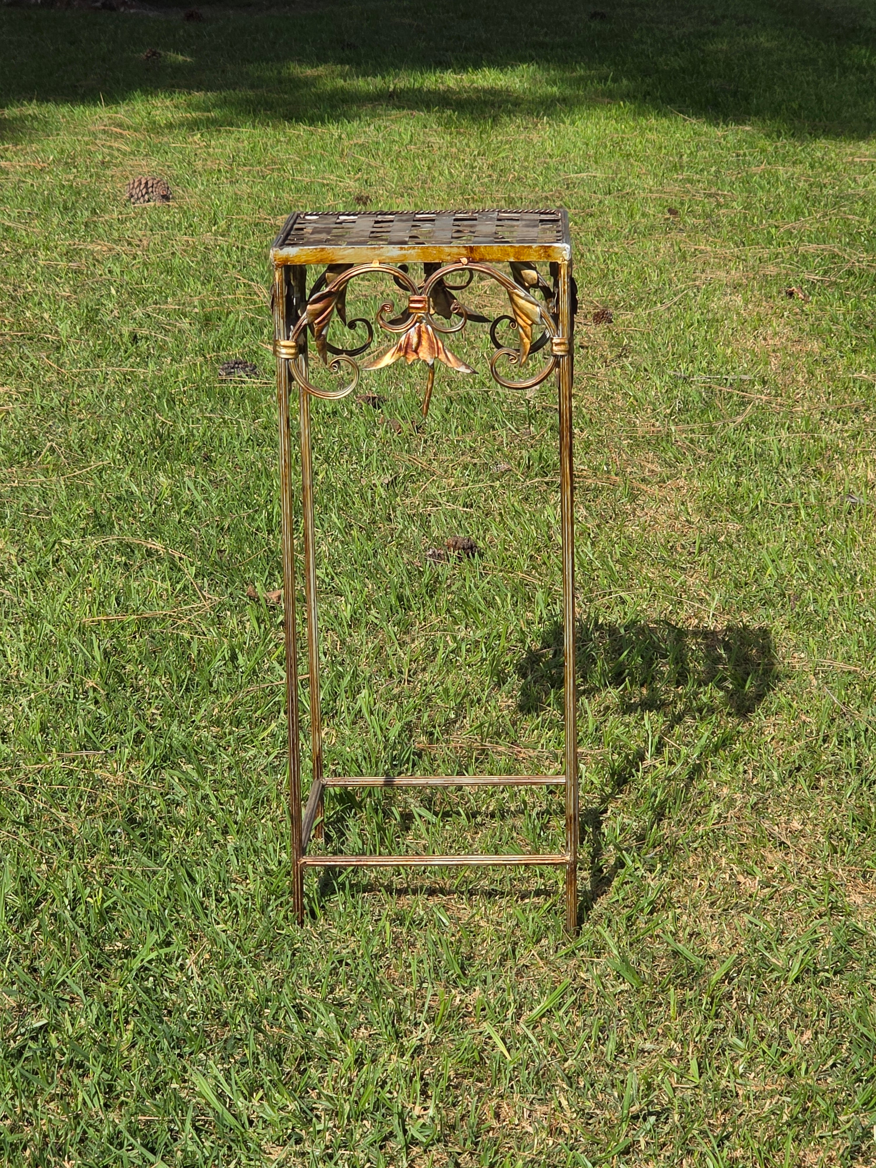 Vintage French Style Square Iron Plant Stand - Antique Gold Finish