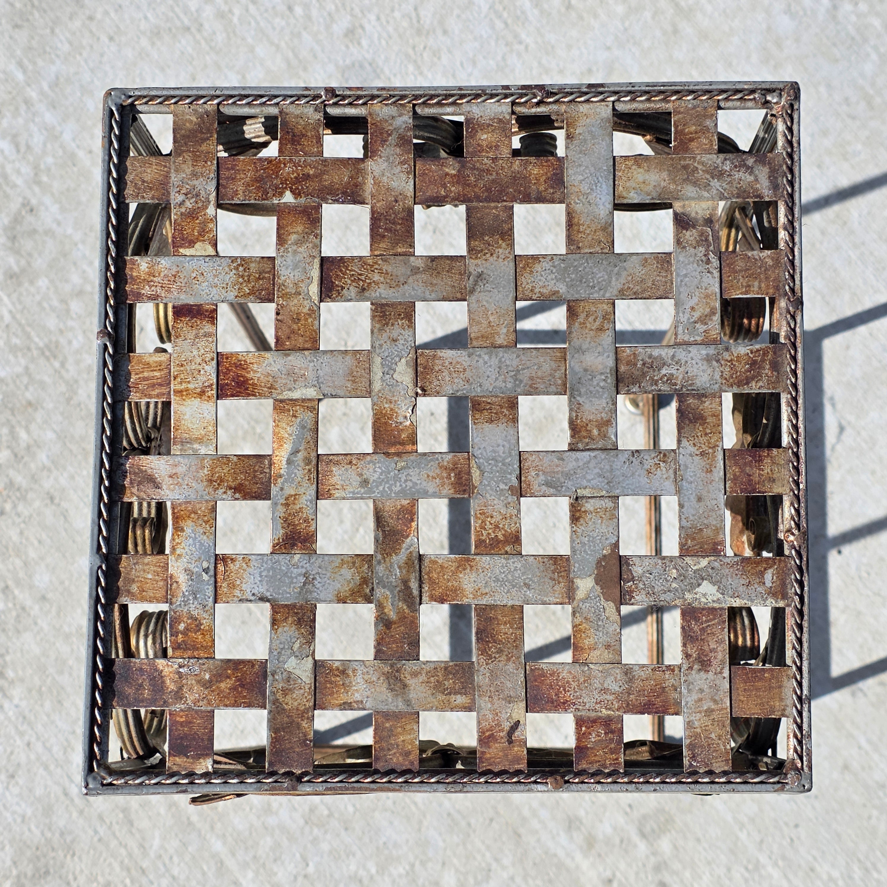 Vintage French Style Square Iron Plant Stand - Antique Gold Finish