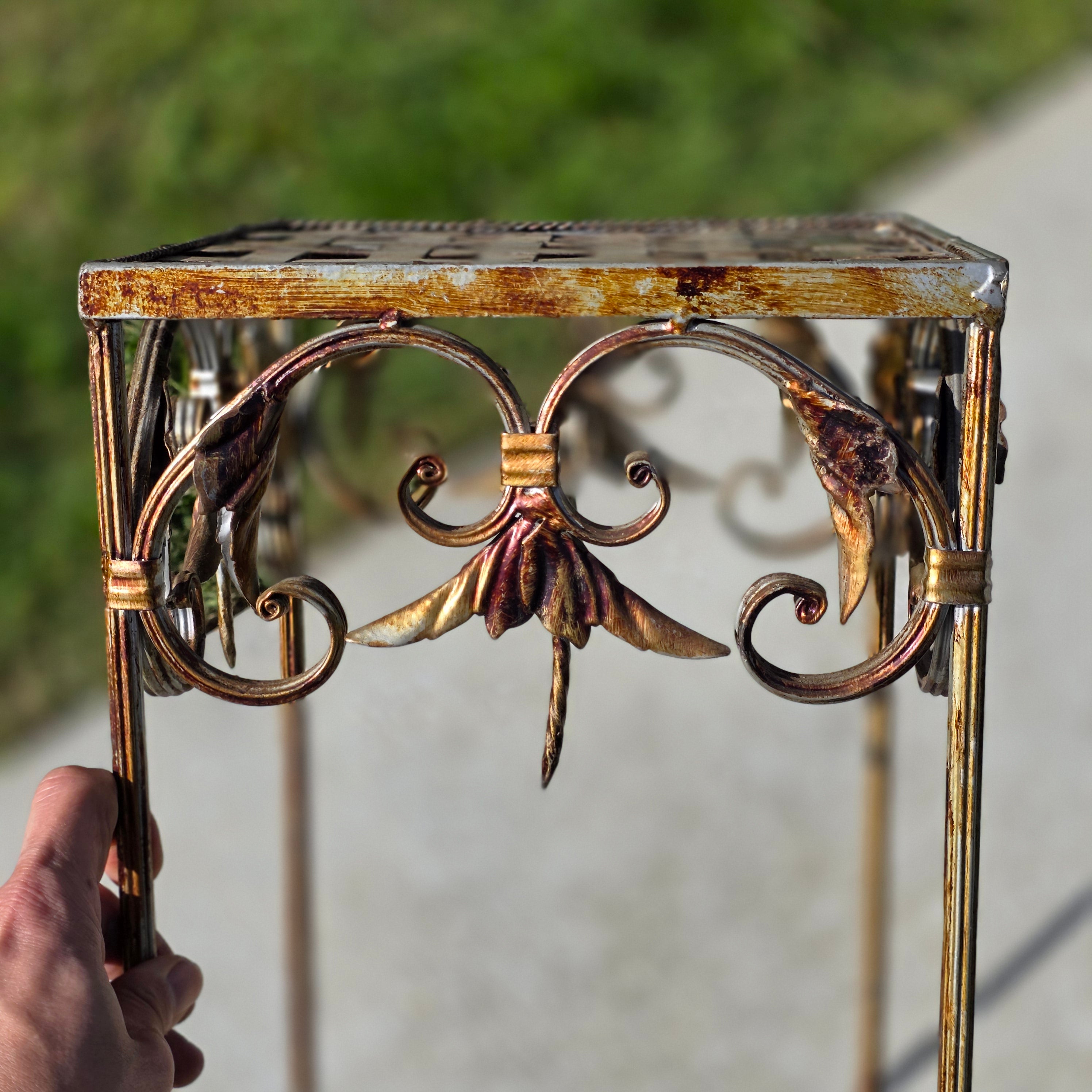 Vintage French Style Square Iron Plant Stand - Antique Gold Finish