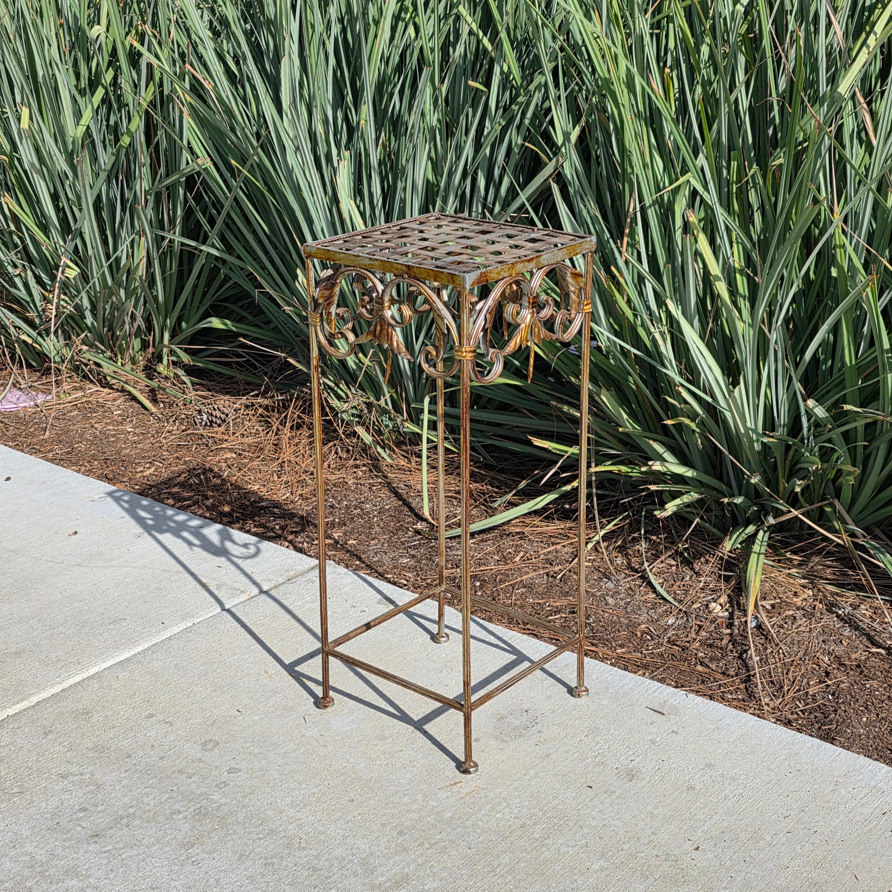 Vintage French Style Square Iron Plant Stand - Antique Gold Finish