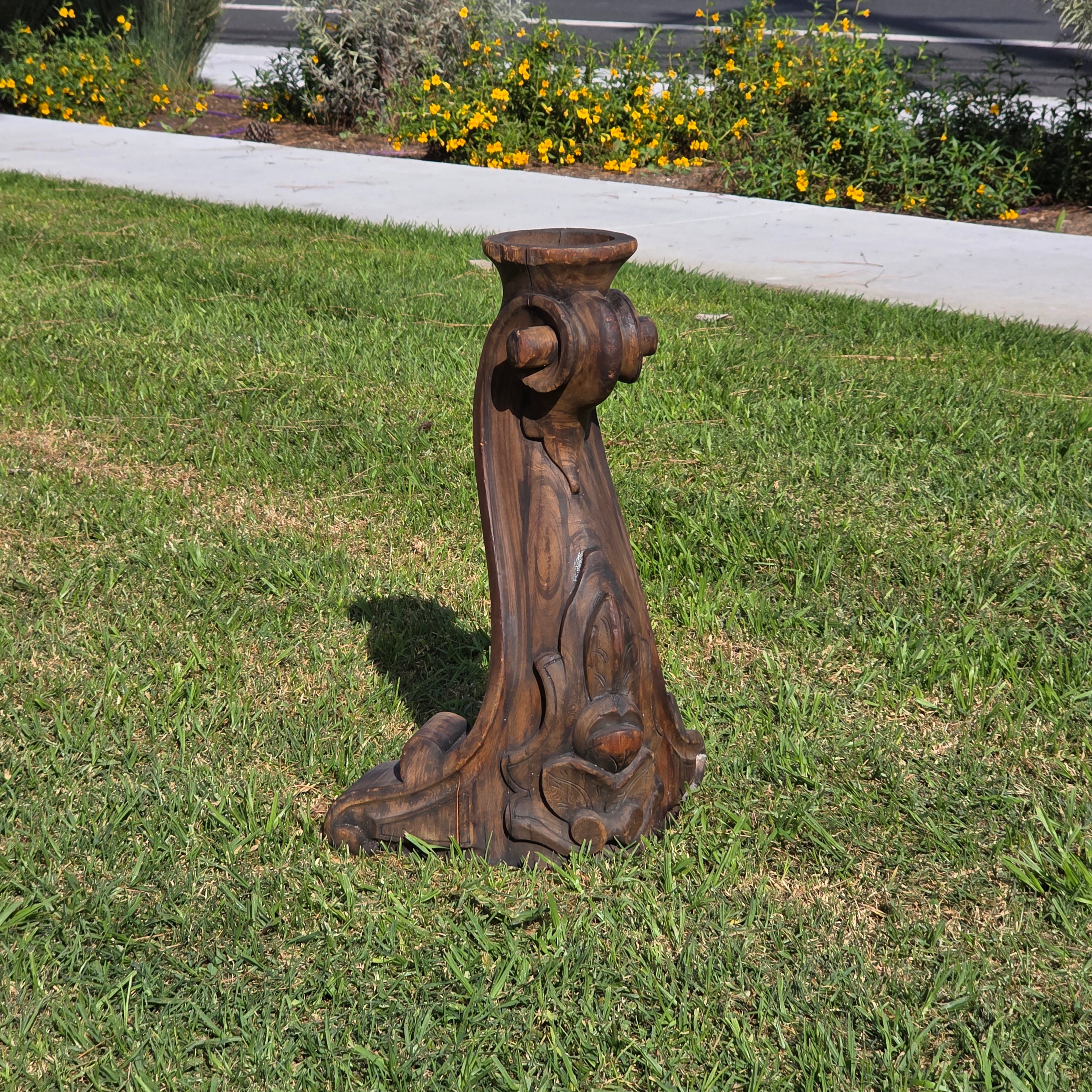 Vintage Hand-Carved Wood Pillar Candle Holder / Pedestal - Upcycled Antique Leg